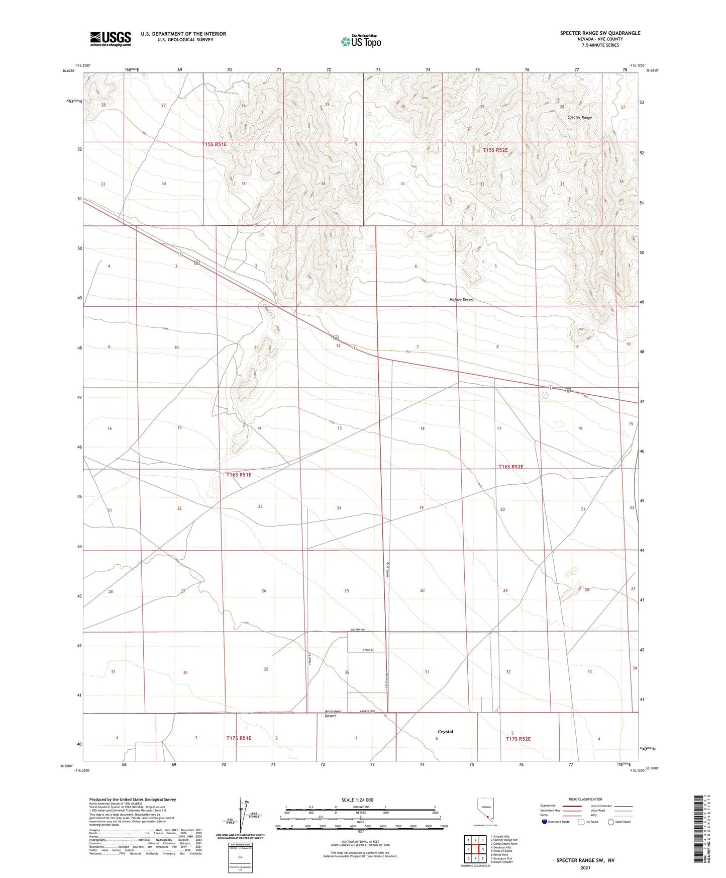 Specter Range SW Nevada US Topo Map Image