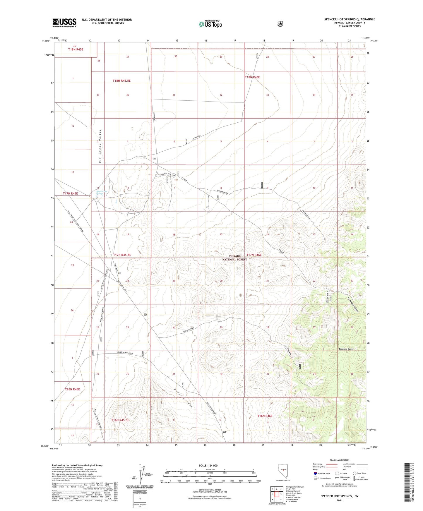 Spencer Hot Springs Nevada US Topo Map Image