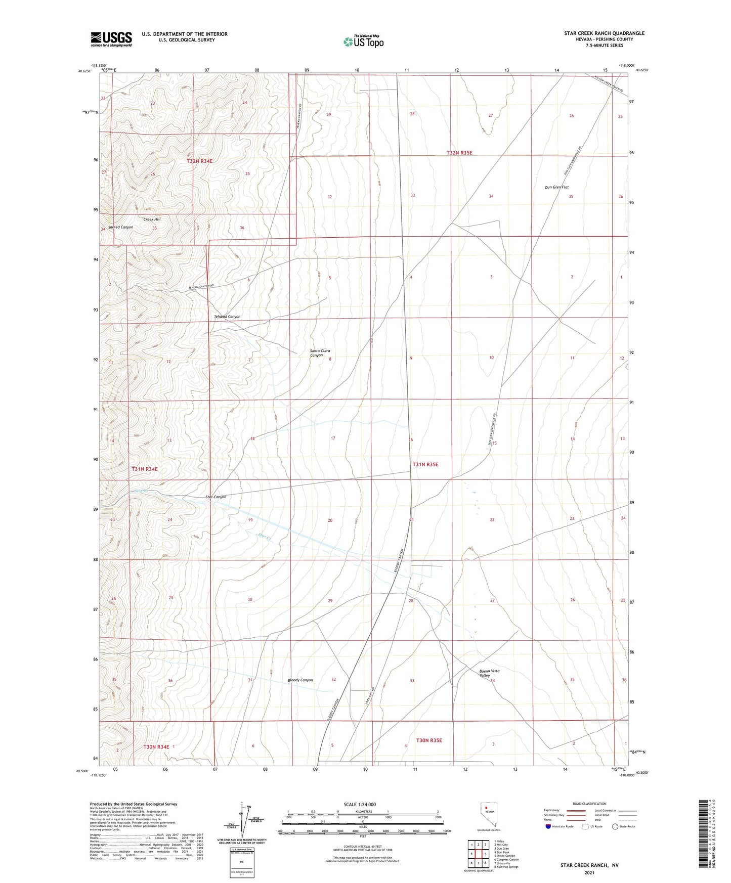 Star Creek Ranch Nevada US Topo Map Image