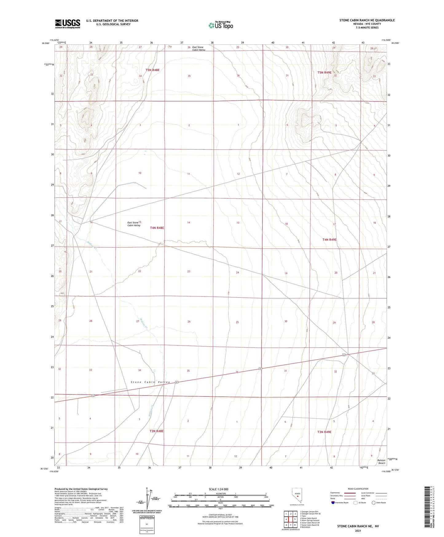 Stone Cabin Ranch NE Nevada US Topo Map Image