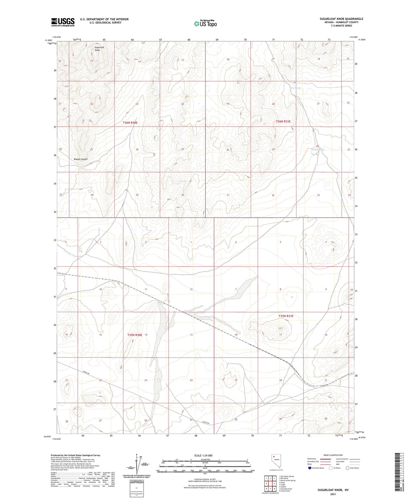 Sugarloaf Knob Nevada US Topo Map Image