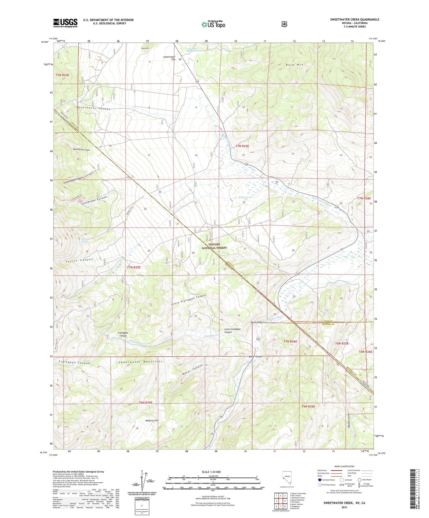 Sweetwater Creek Nevada US Topo Map Image