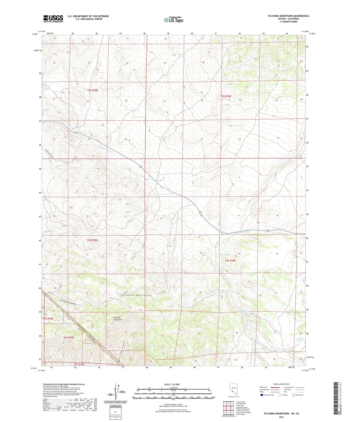 Sylvania Mountains Nevada US Topo Map Image