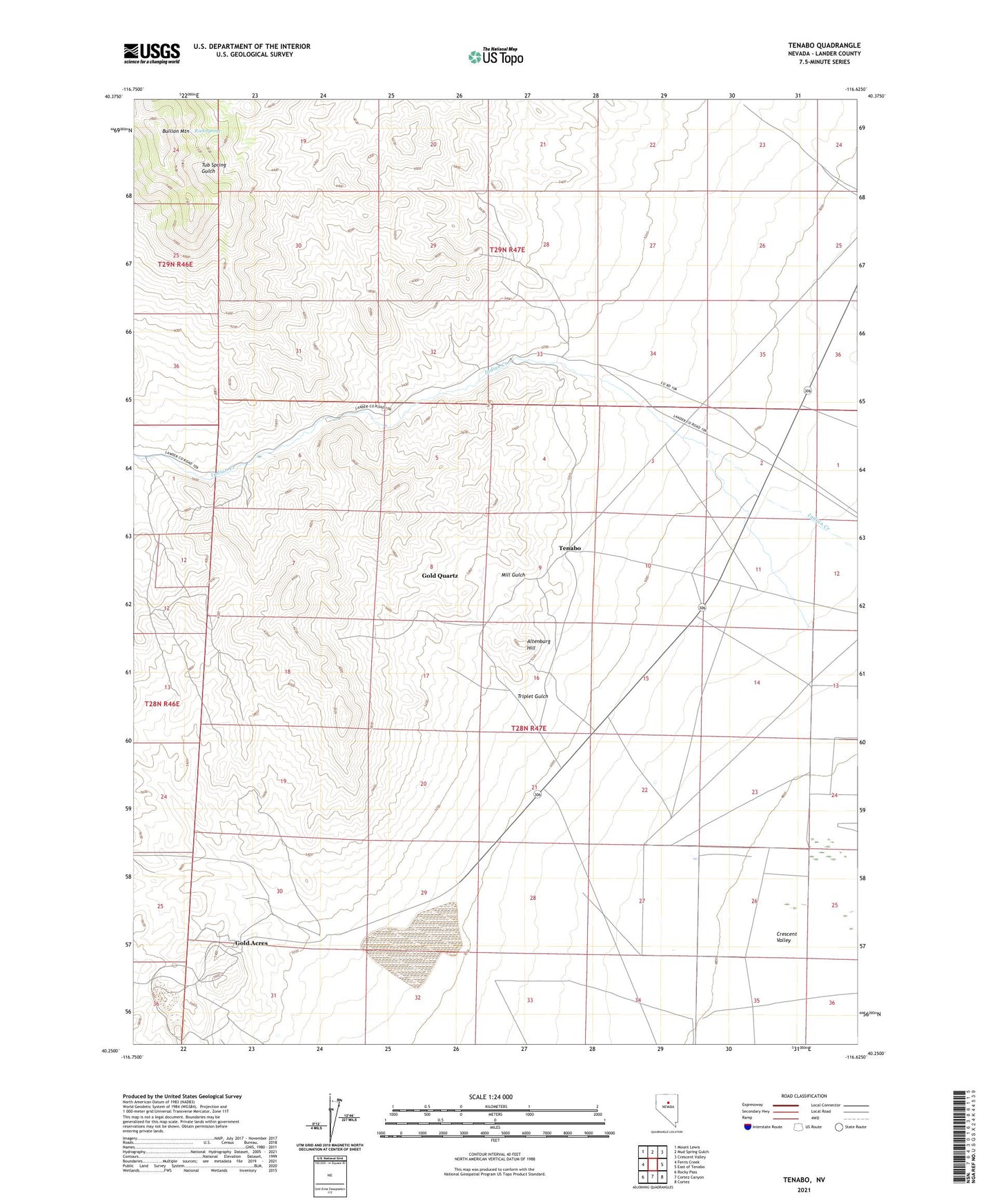 Tenabo Nevada US Topo Map Image