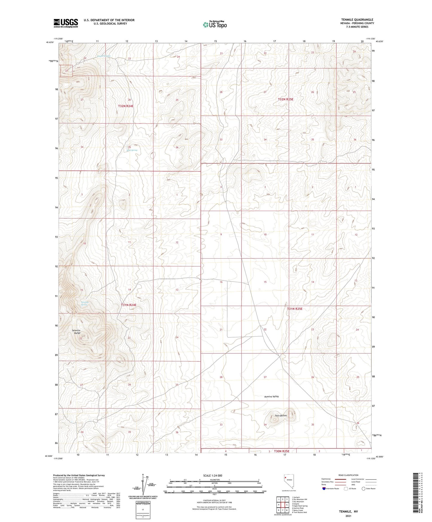 Tenmile Nevada US Topo Map Image