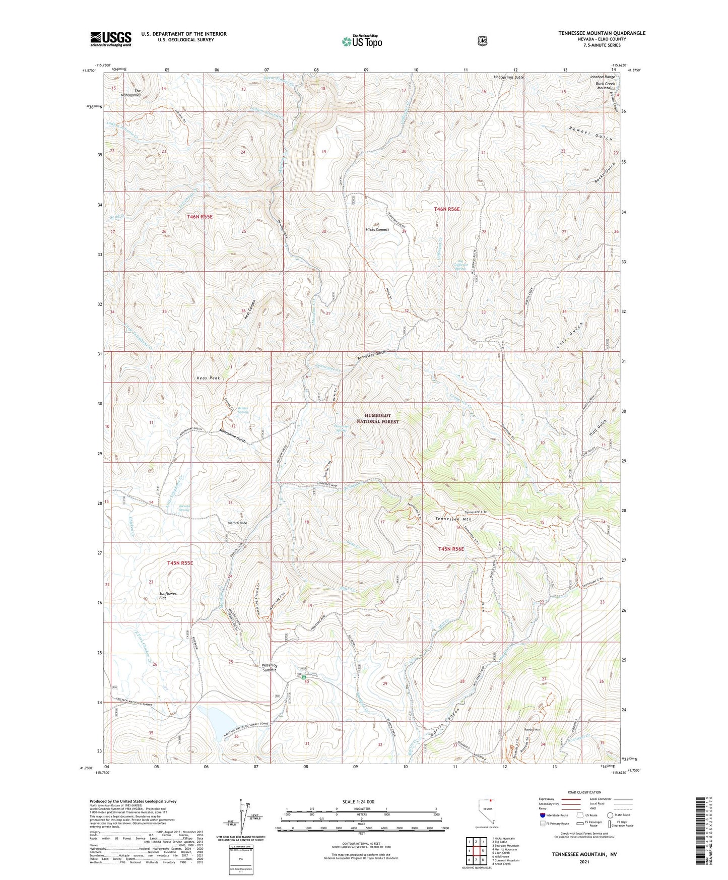 Tennessee Mountain Nevada US Topo Map Image