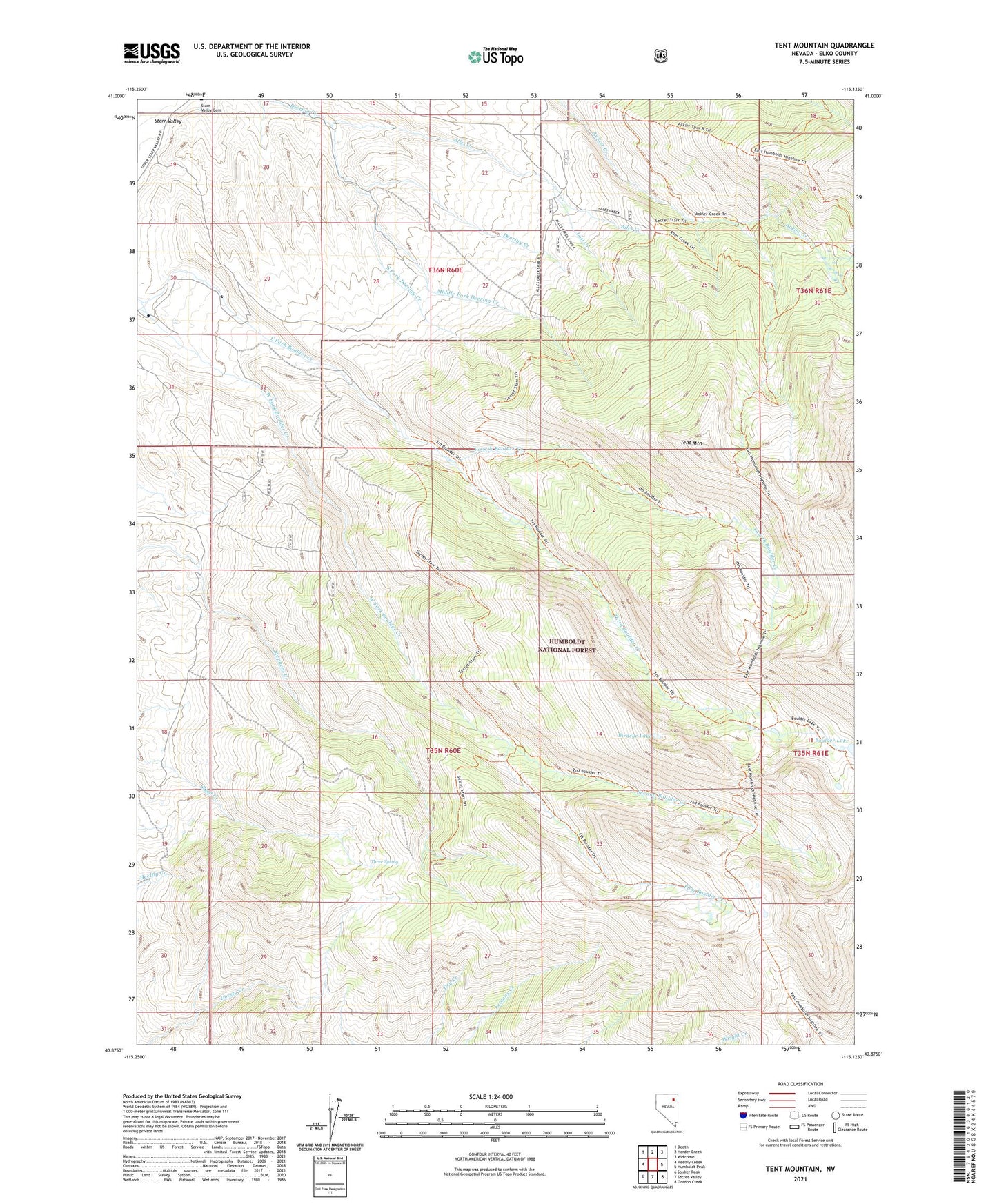 Tent Mountain Nevada US Topo Map Image