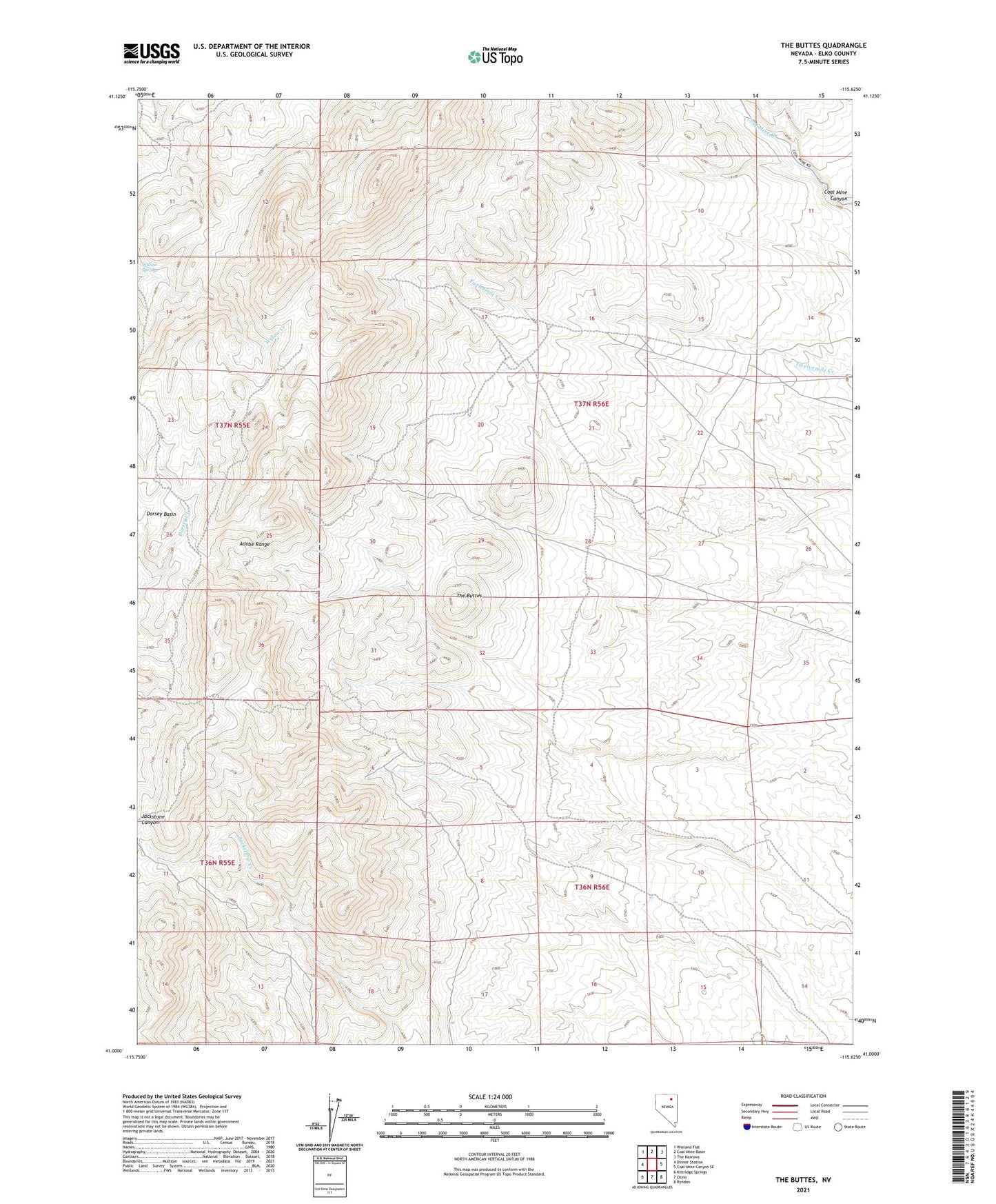 The Buttes Nevada US Topo Map Image