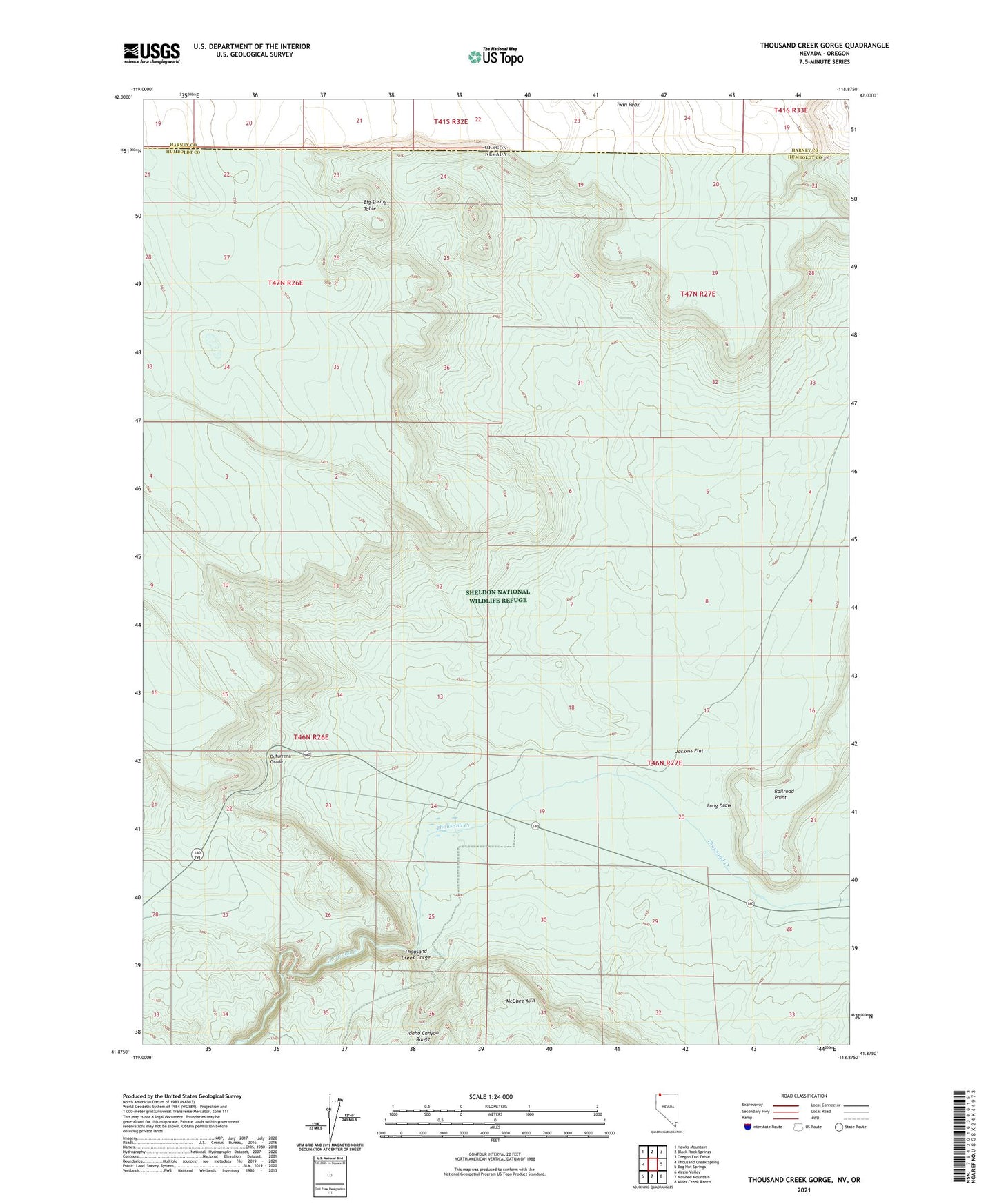 Thousand Creek Gorge Nevada US Topo Map Image