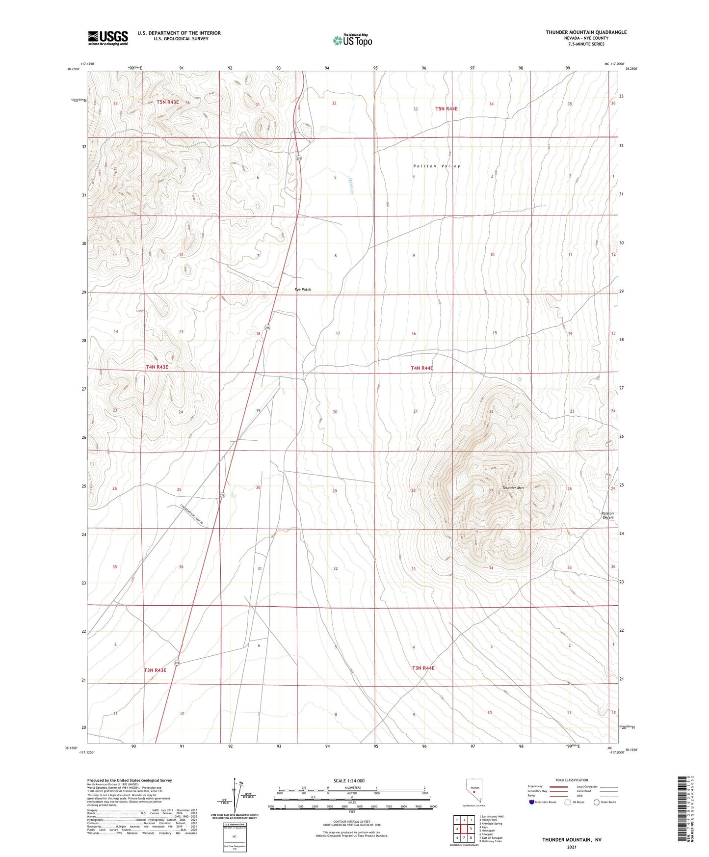 Thunder Mountain Nevada US Topo Map Image