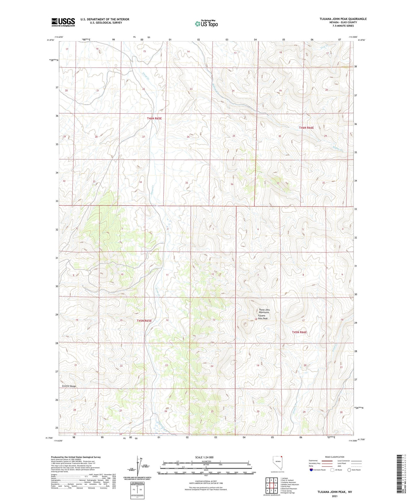 Tijuana John Peak Nevada US Topo Map Image