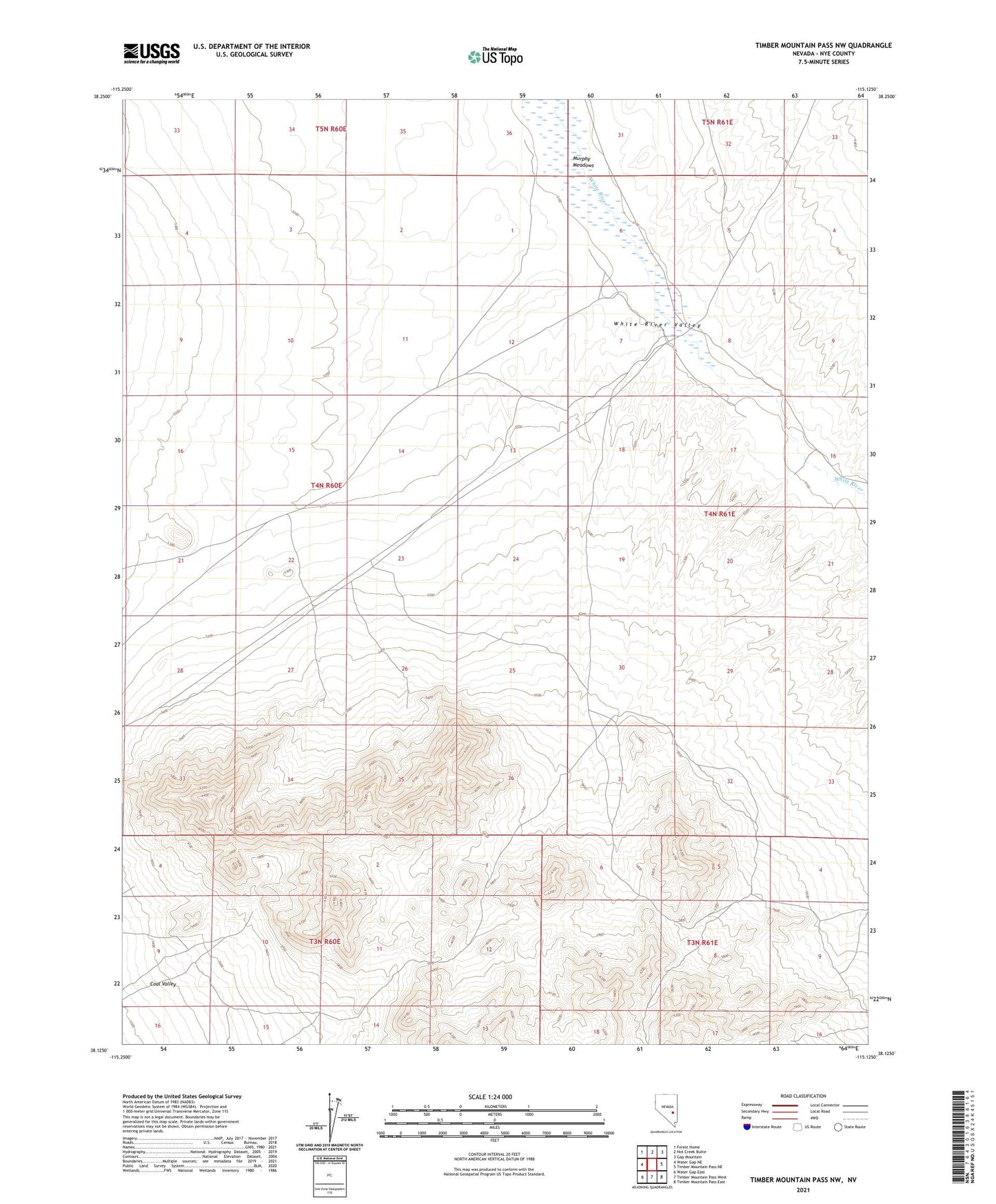 Timber Mountain Pass NW Nevada US Topo Map Image
