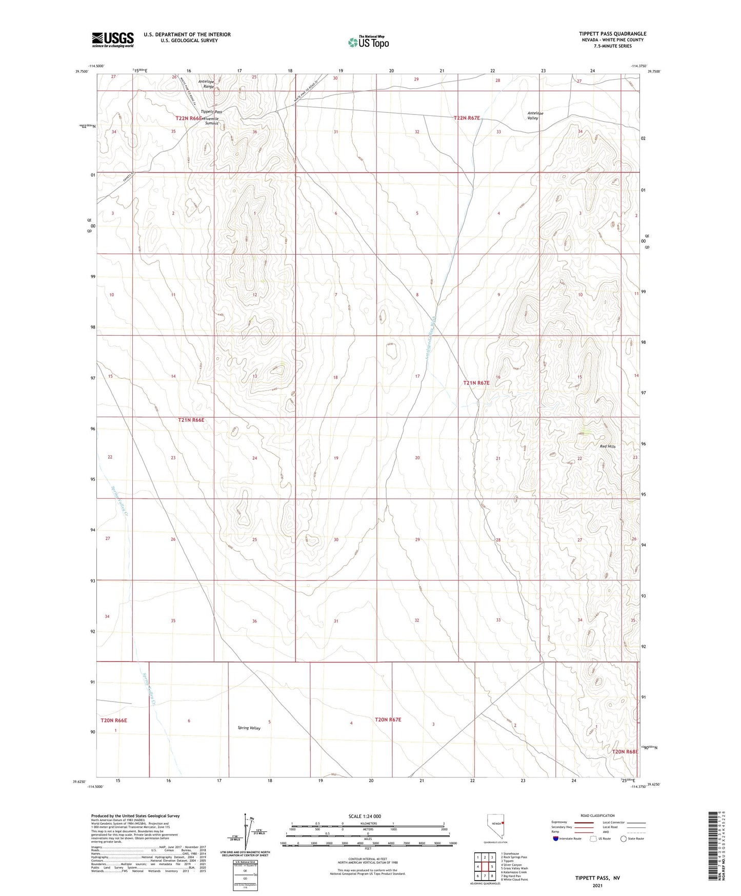 Tippett Pass Nevada US Topo Map Image