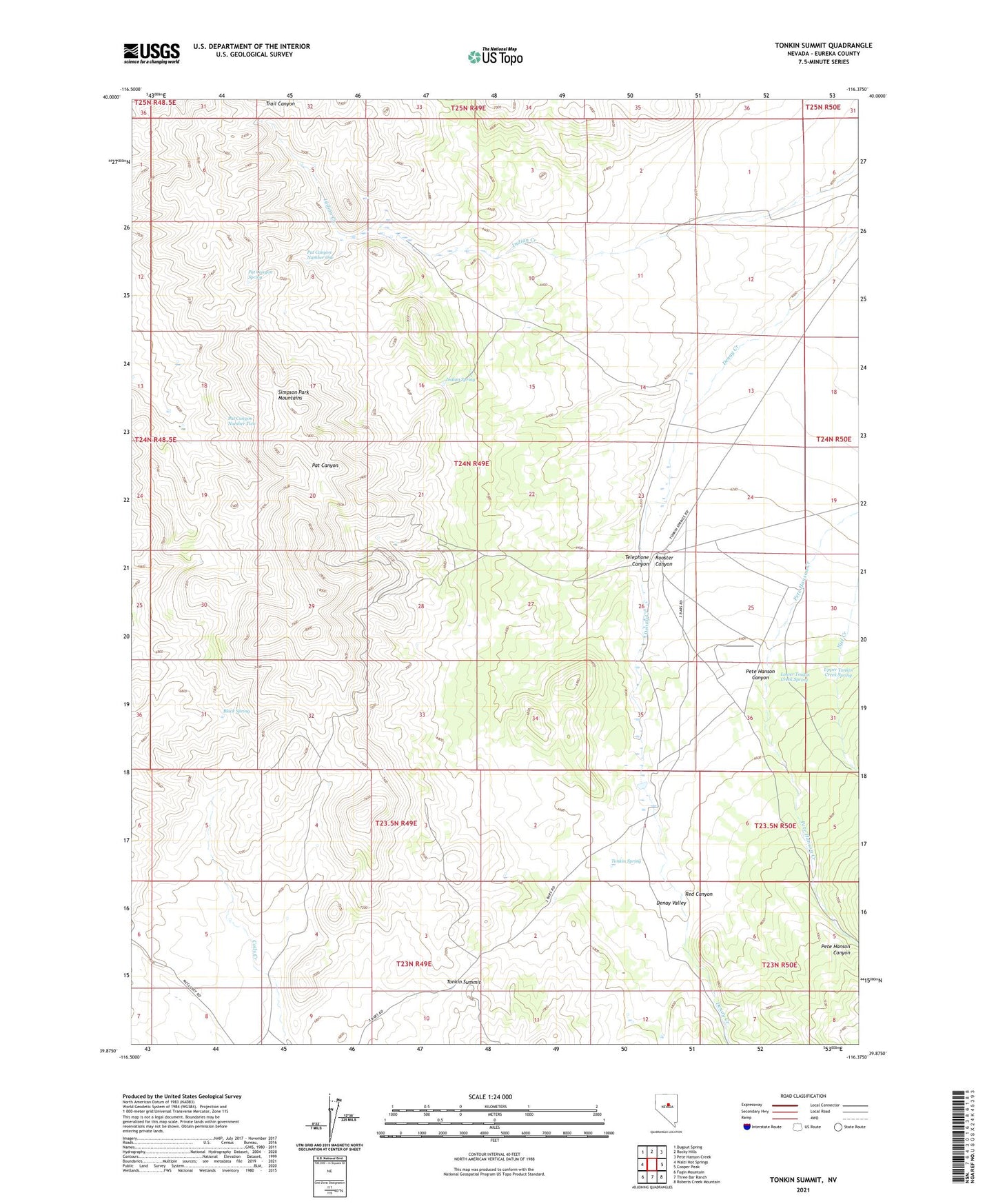 Tonkin Summit Nevada US Topo Map Image