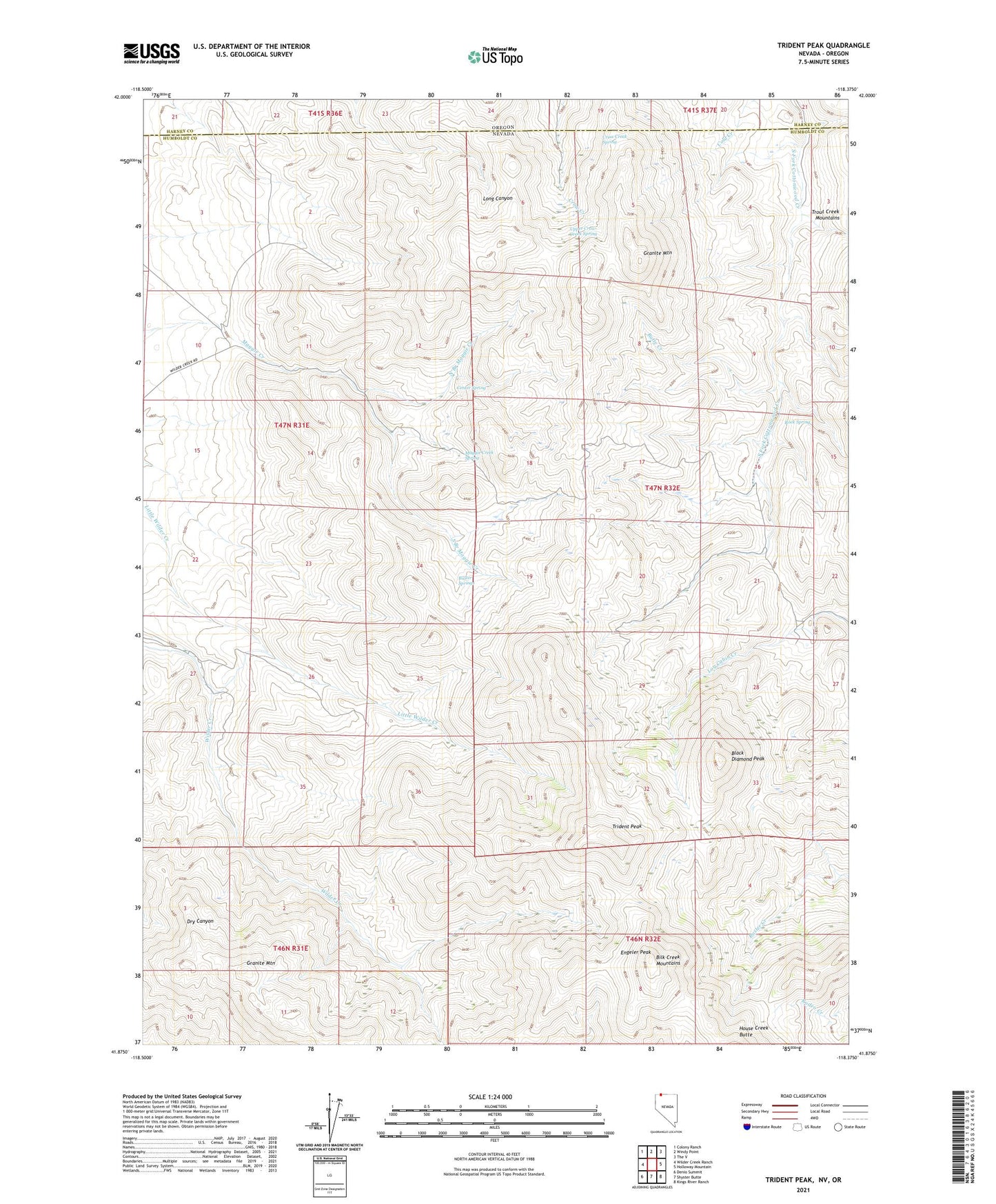 Trident Peak Nevada US Topo Map Image