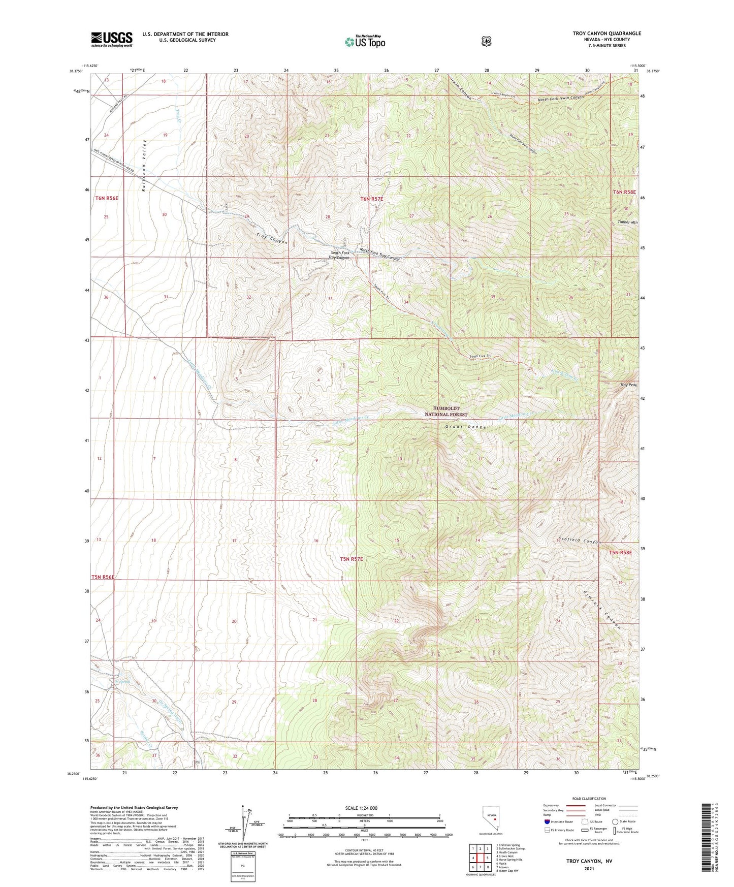 Troy Canyon Nevada US Topo Map Image