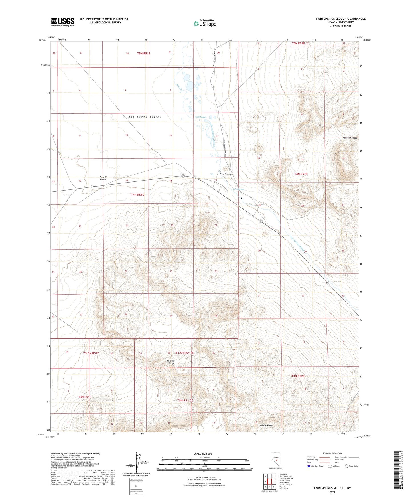 Twin Springs Slough Nevada US Topo Map Image
