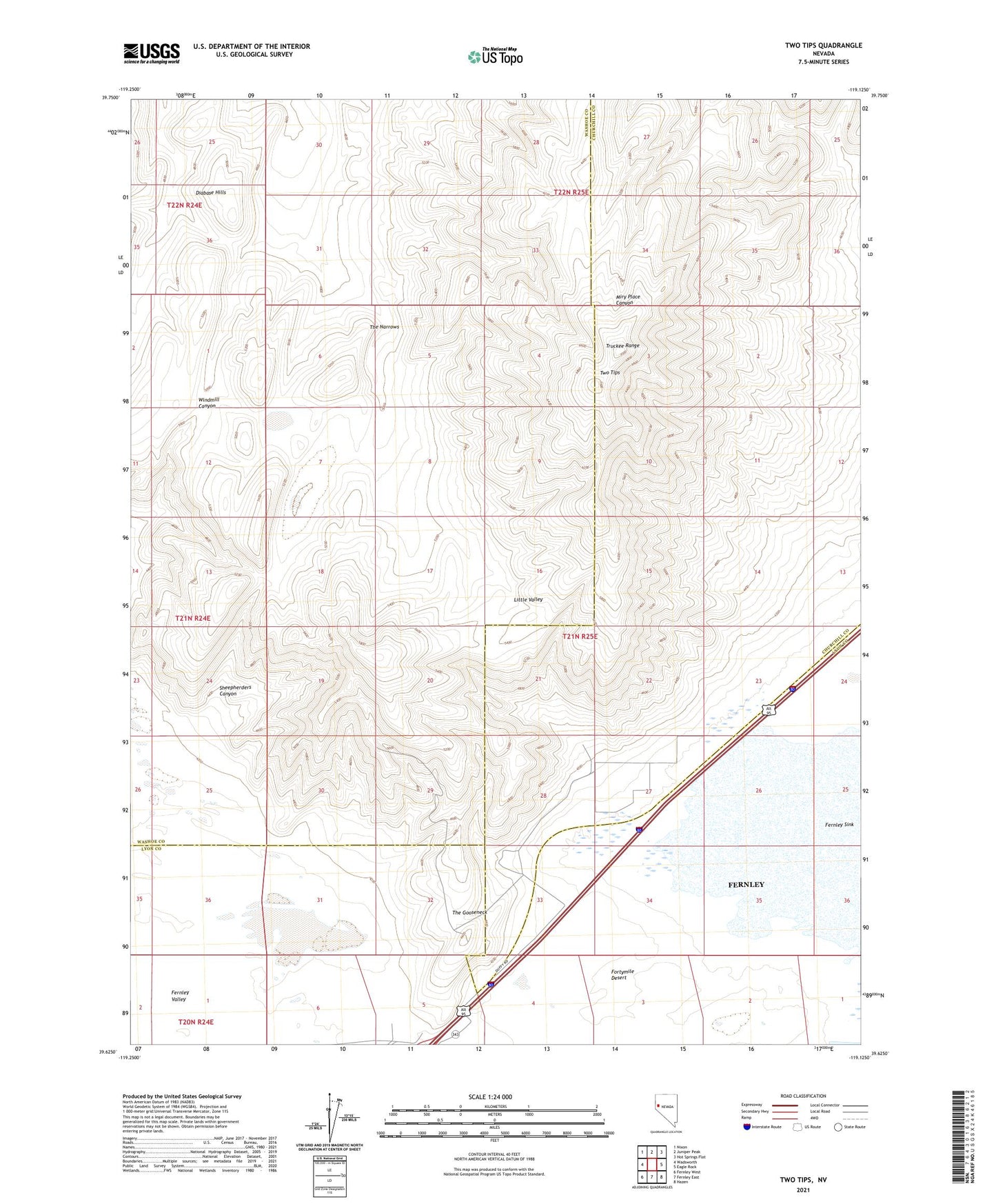 Two Tips Nevada US Topo Map Image
