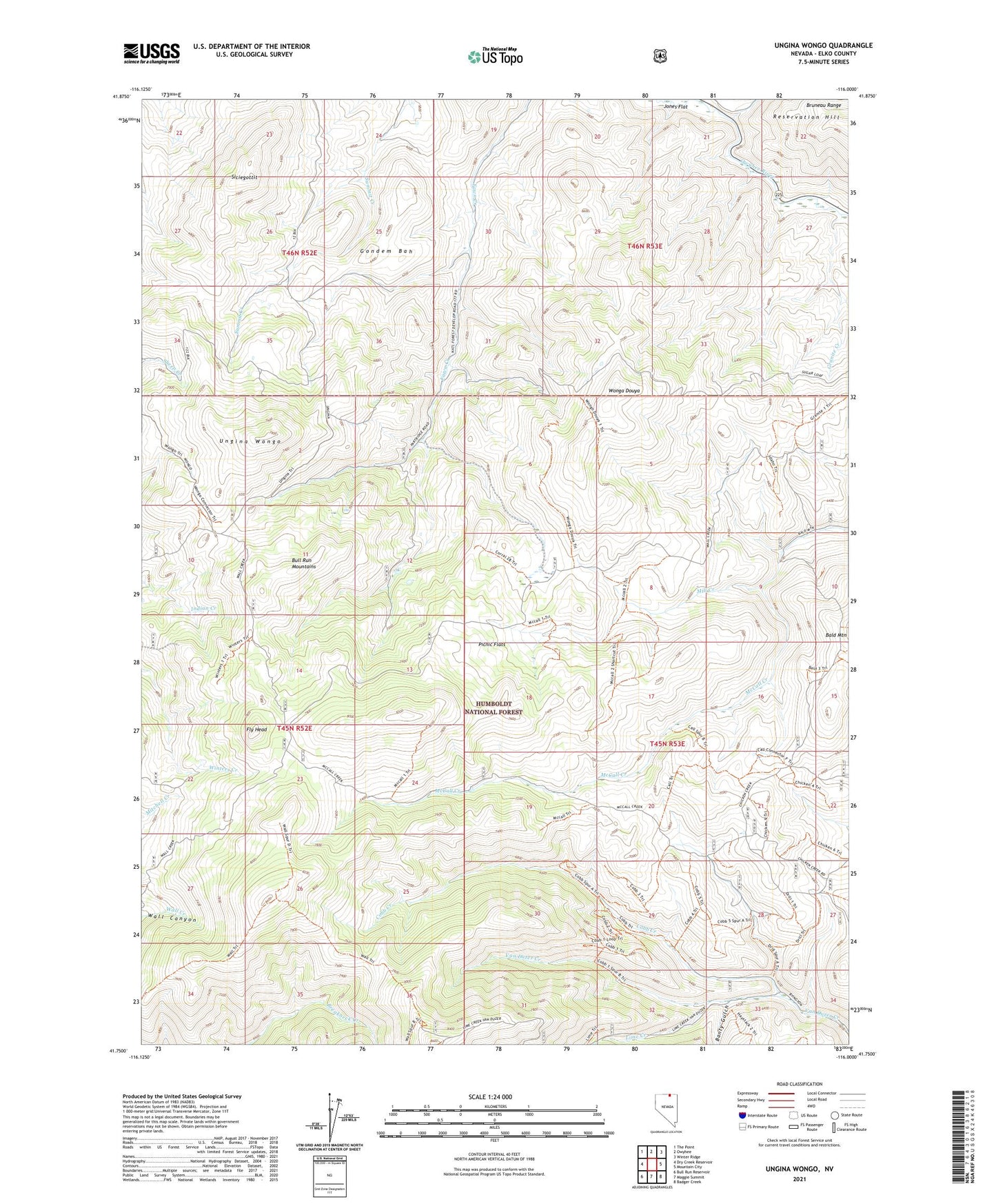 Ungina Wongo Nevada US Topo Map Image
