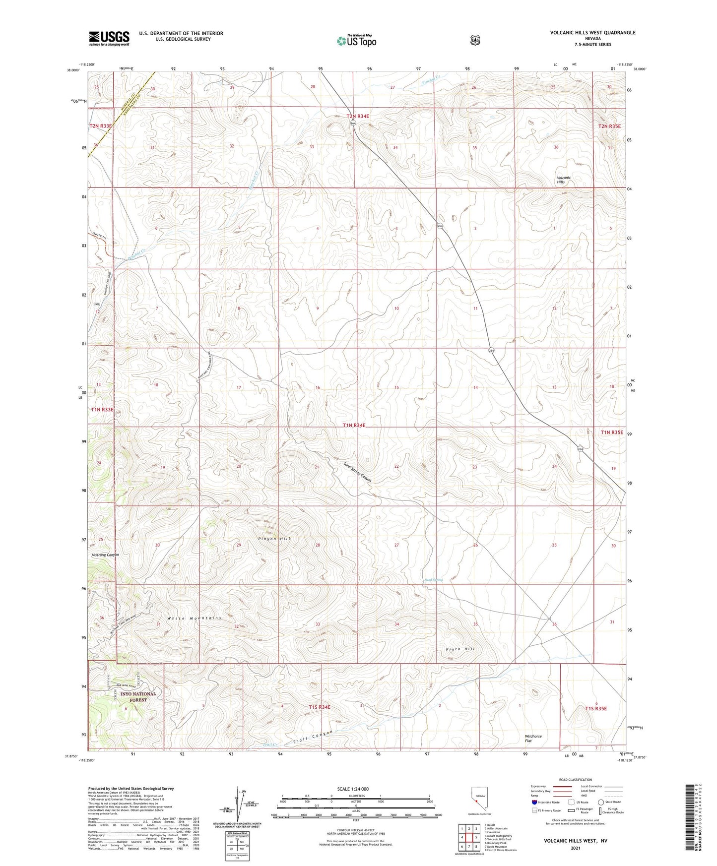 Volcanic Hills West Nevada US Topo Map Image