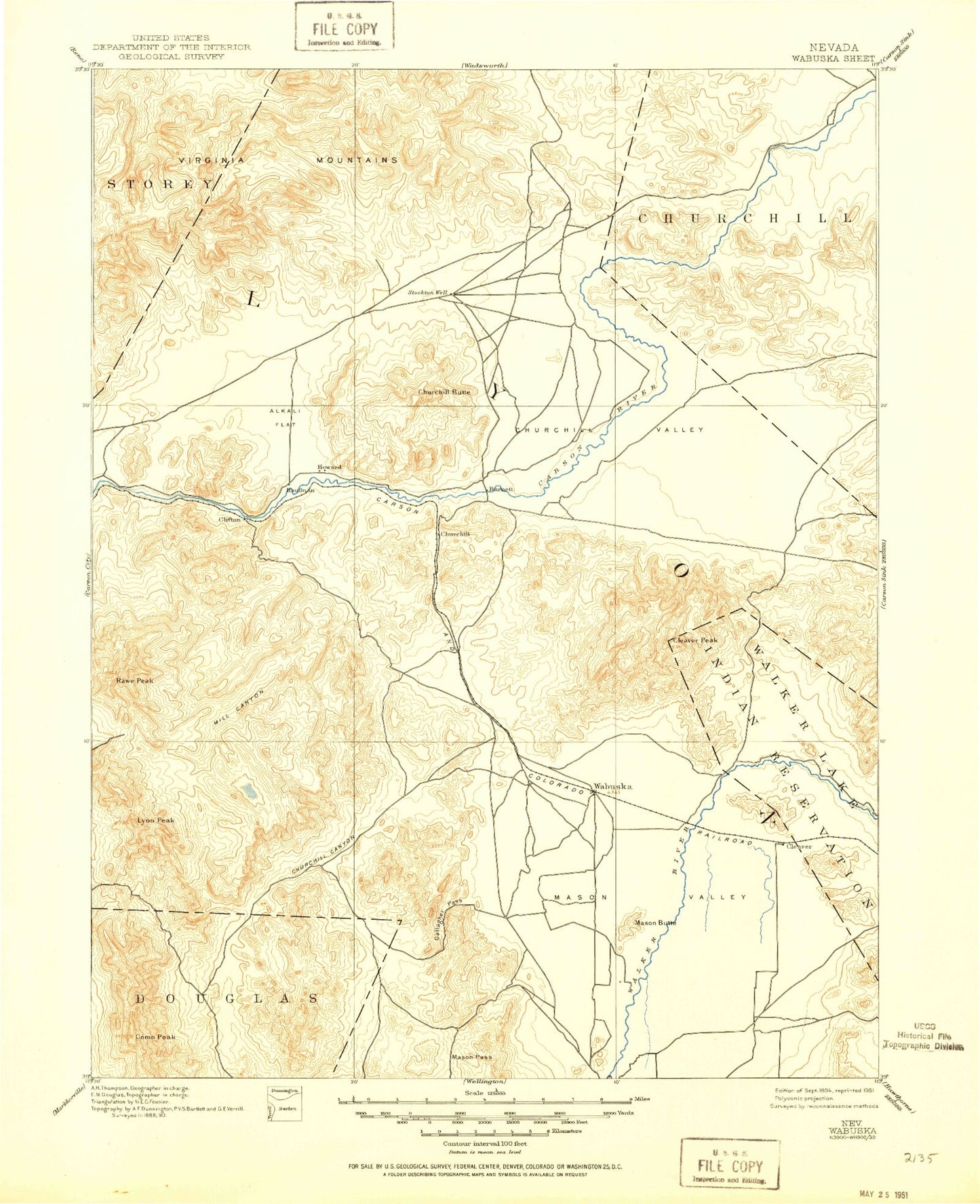 Historic 1894 Wabuska Nevada 30'x30' Topo Map Image