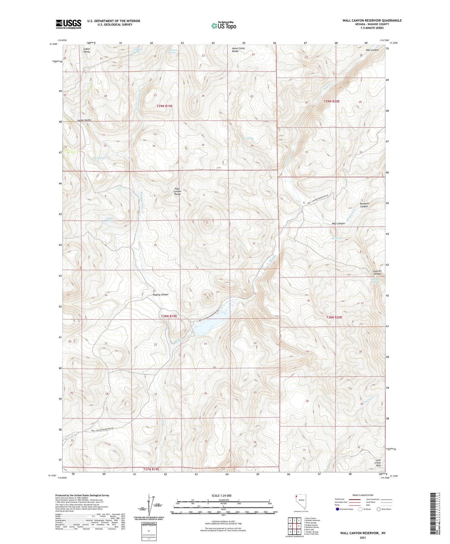 Wall Canyon Reservoir Nevada US Topo Map Image