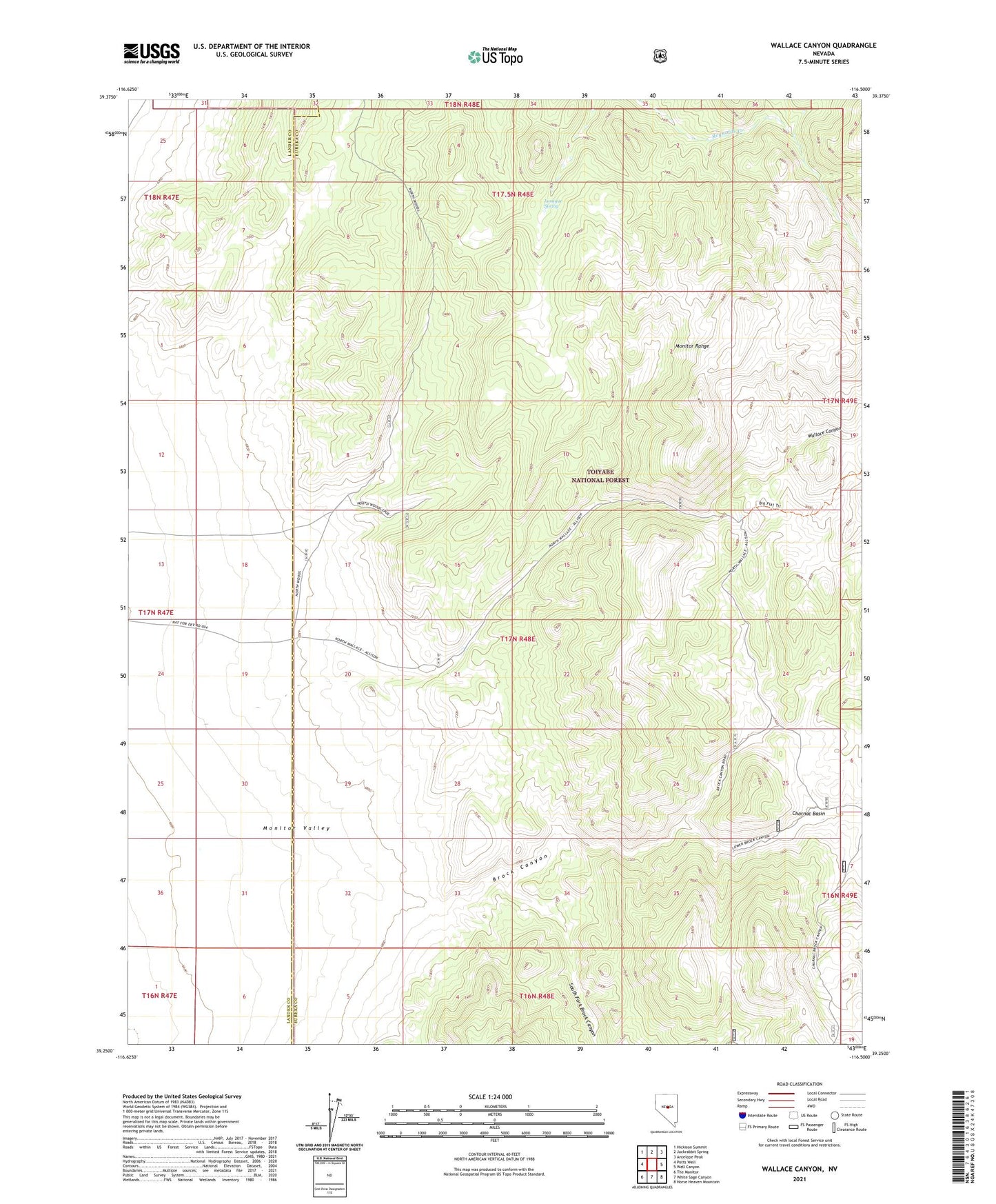 Wallace Canyon Nevada US Topo Map Image