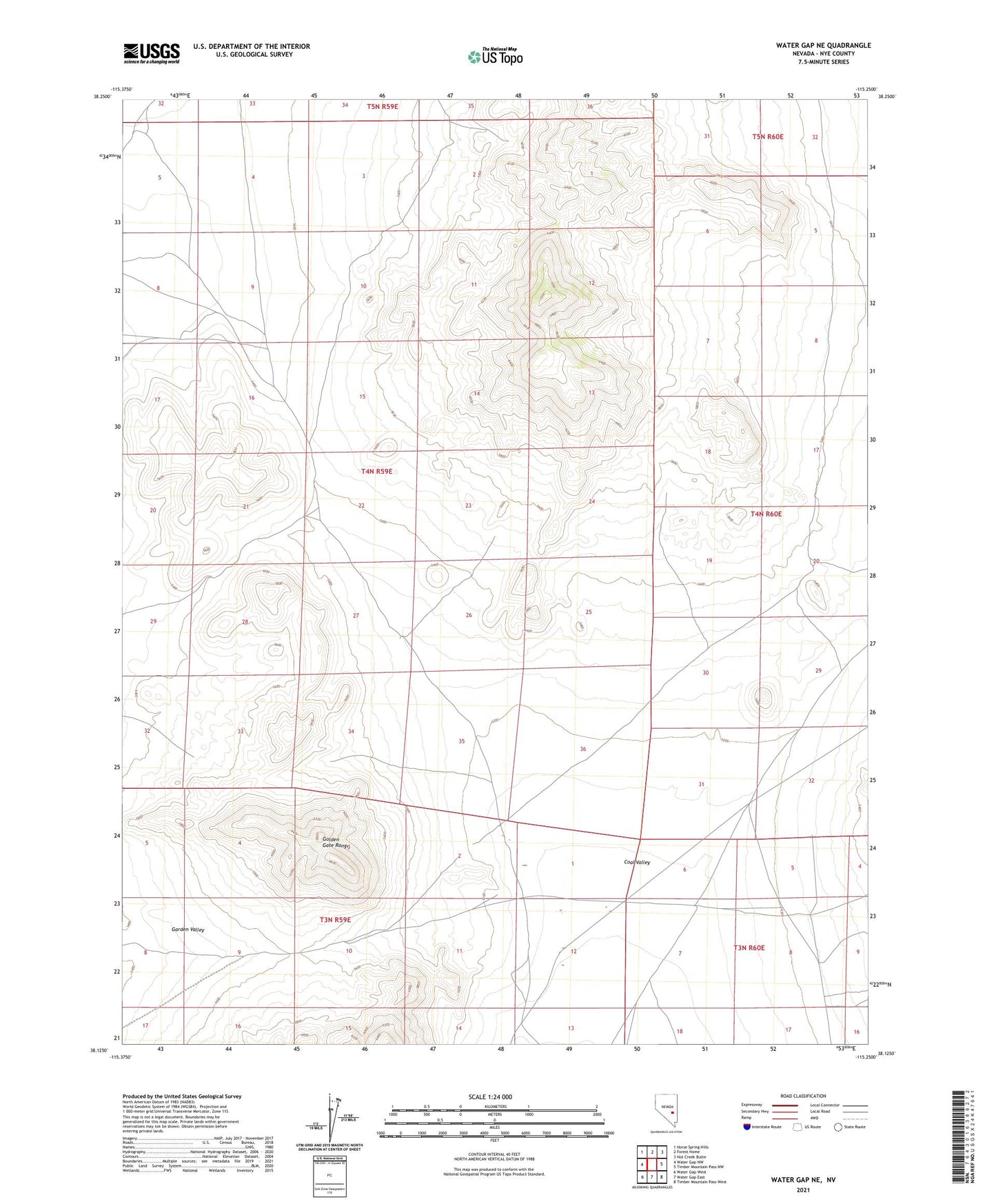 Water Gap NE Nevada US Topo Map Image