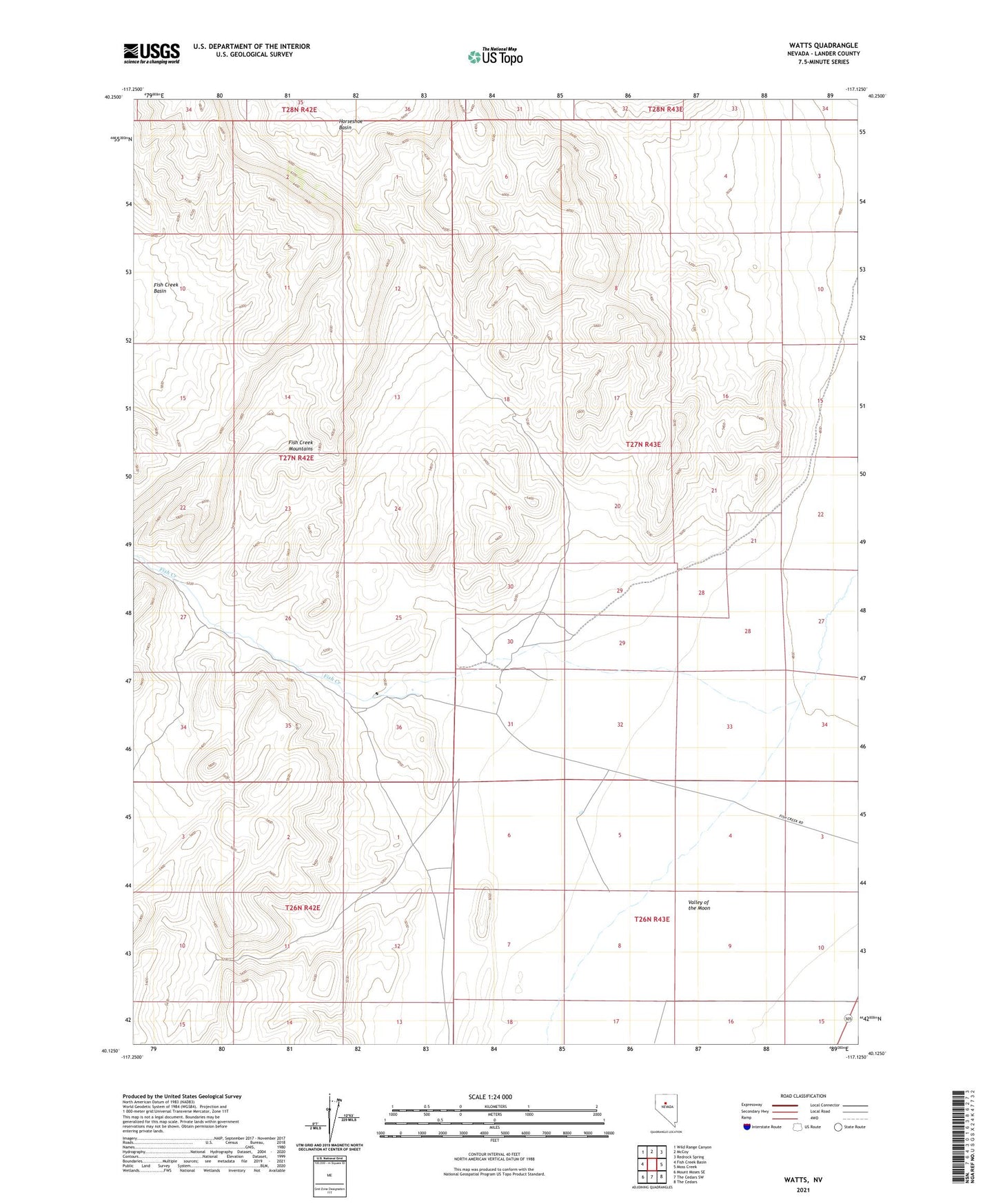 Watts Nevada US Topo Map Image