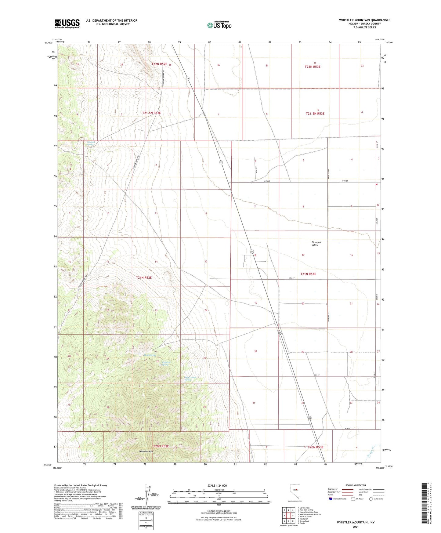 Whistler Mountain Nevada US Topo Map Image