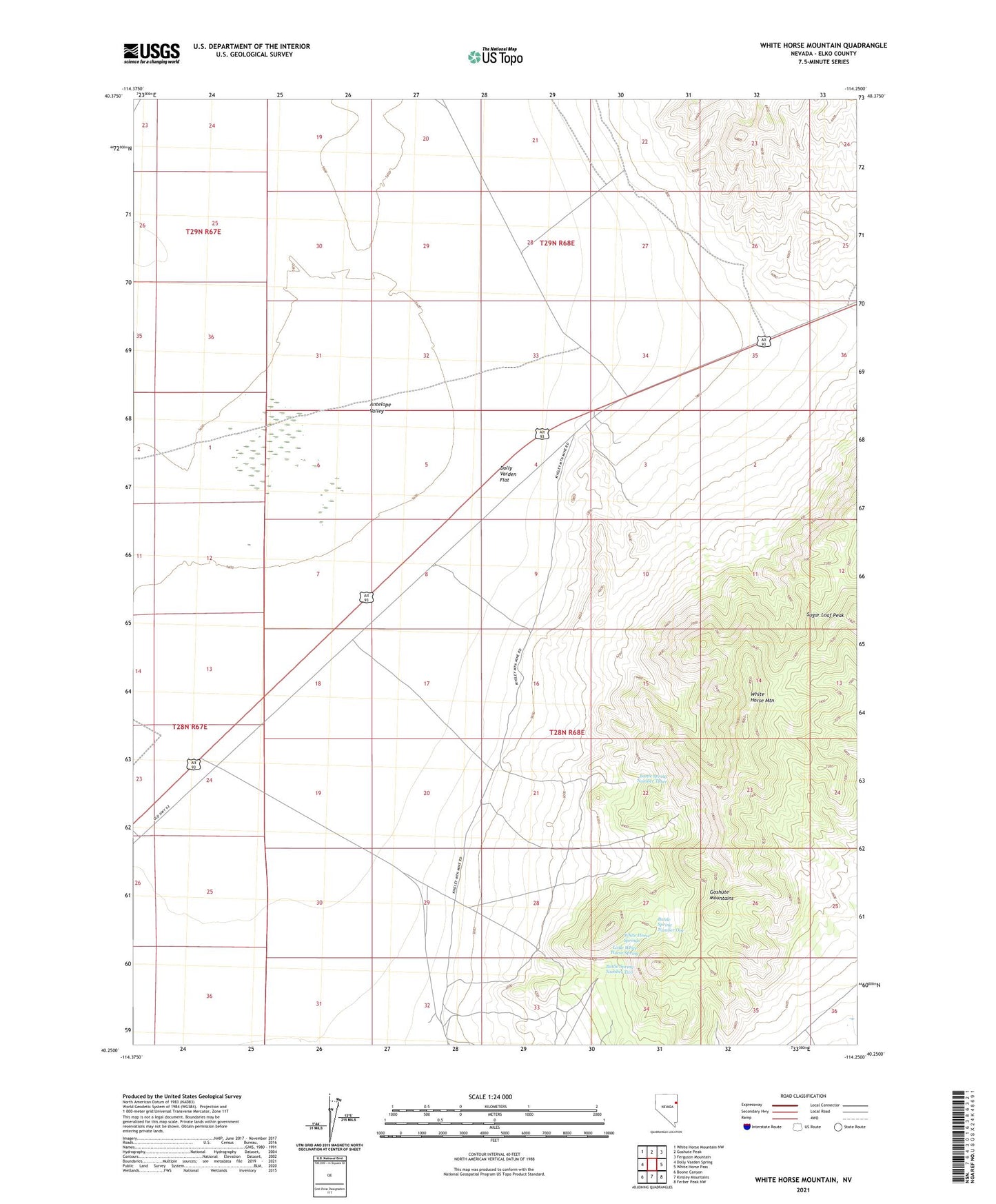 White Horse Mountain Nevada US Topo Map Image