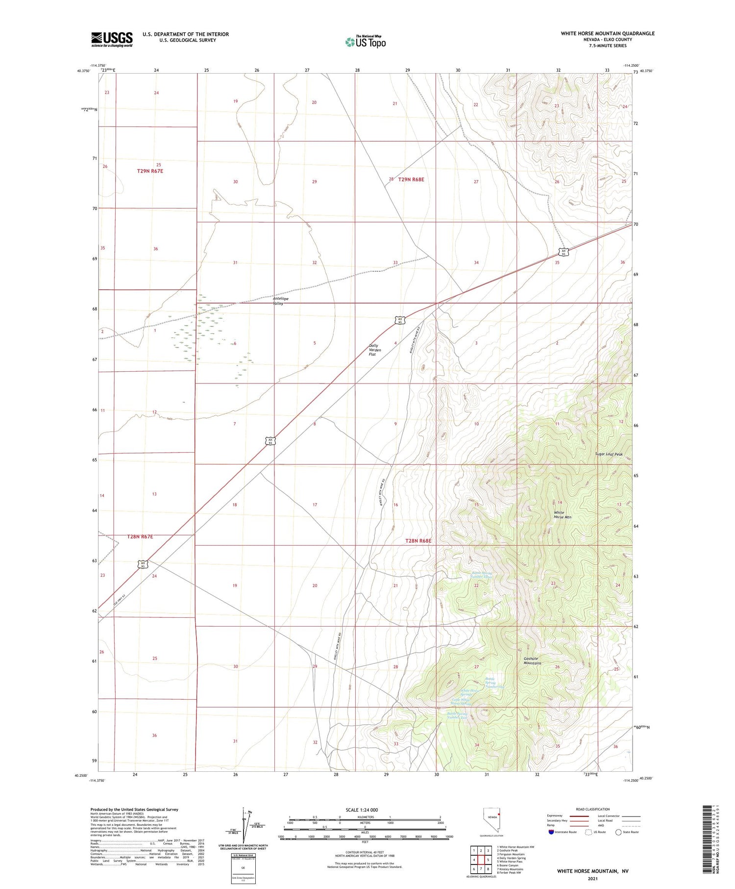 White Horse Mountain Nevada US Topo Map Image