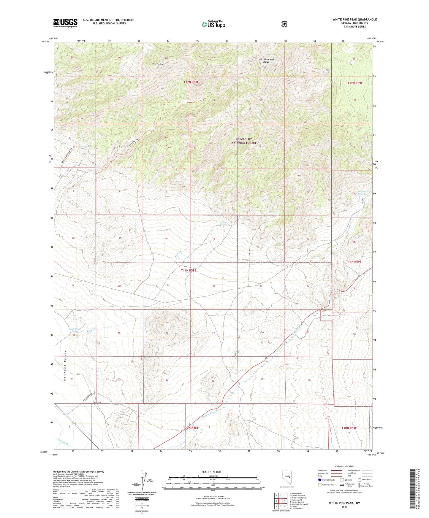 White Pine Peak Nevada US Topo Map Image