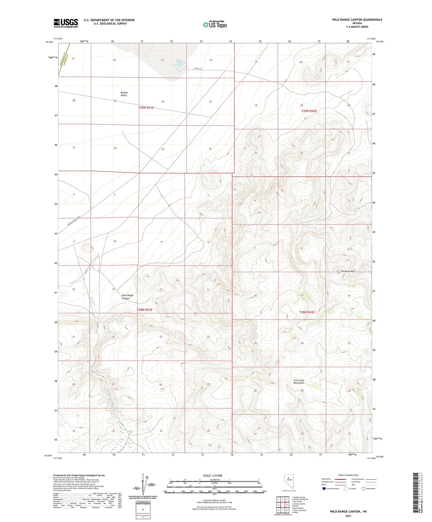 Wild Range Canyon Nevada US Topo Map Image