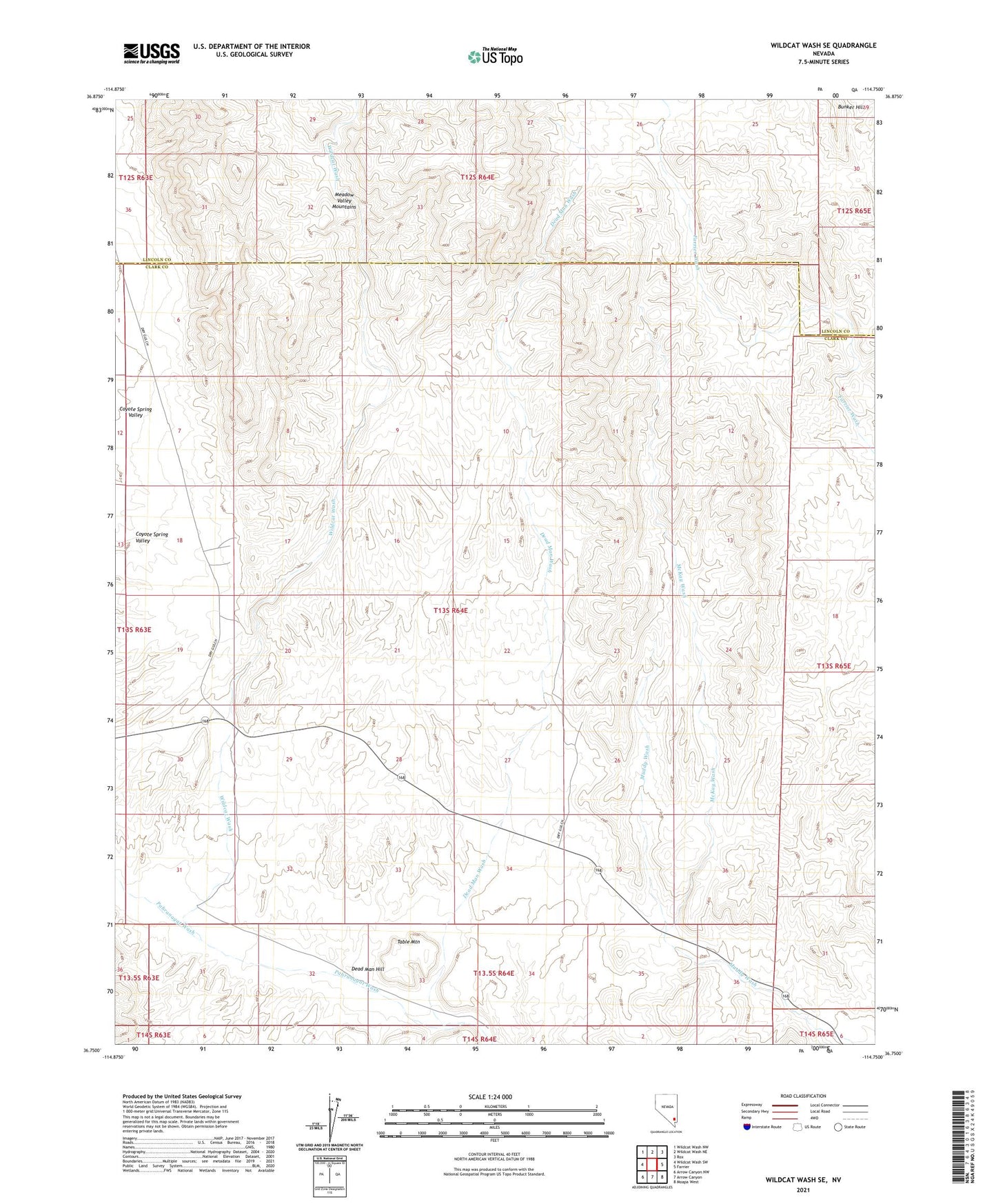 Wildcat Wash SE Nevada US Topo Map Image