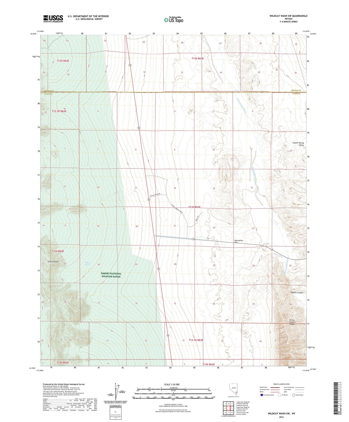 Wildcat Wash SW Nevada US Topo Map Image