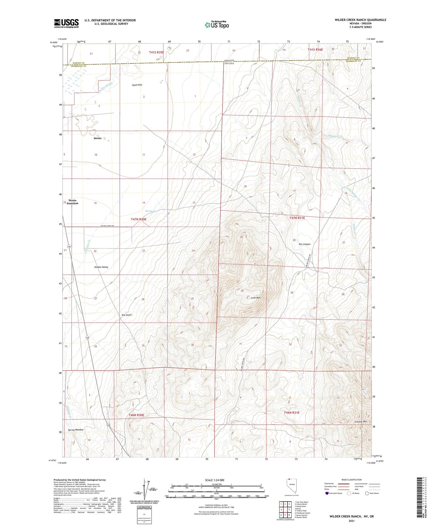 Wilder Creek Ranch Nevada US Topo Map Image