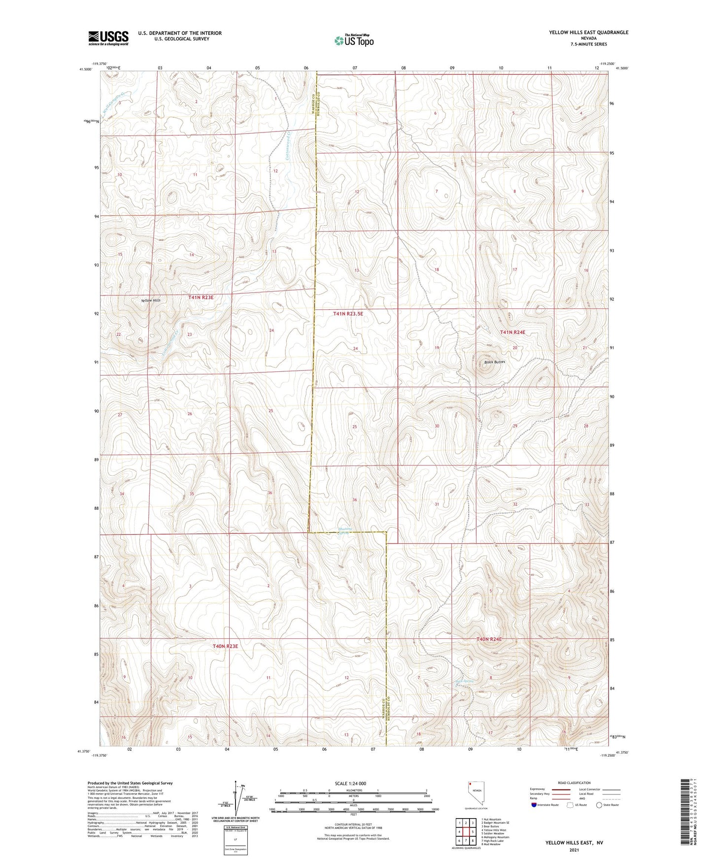 Yellow Hills East Nevada US Topo Map Image