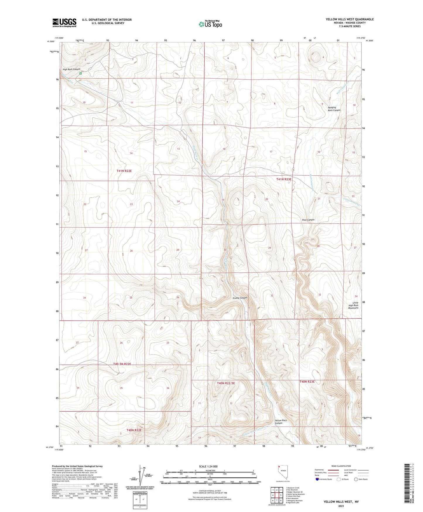 Yellow Hills West Nevada US Topo Map Image