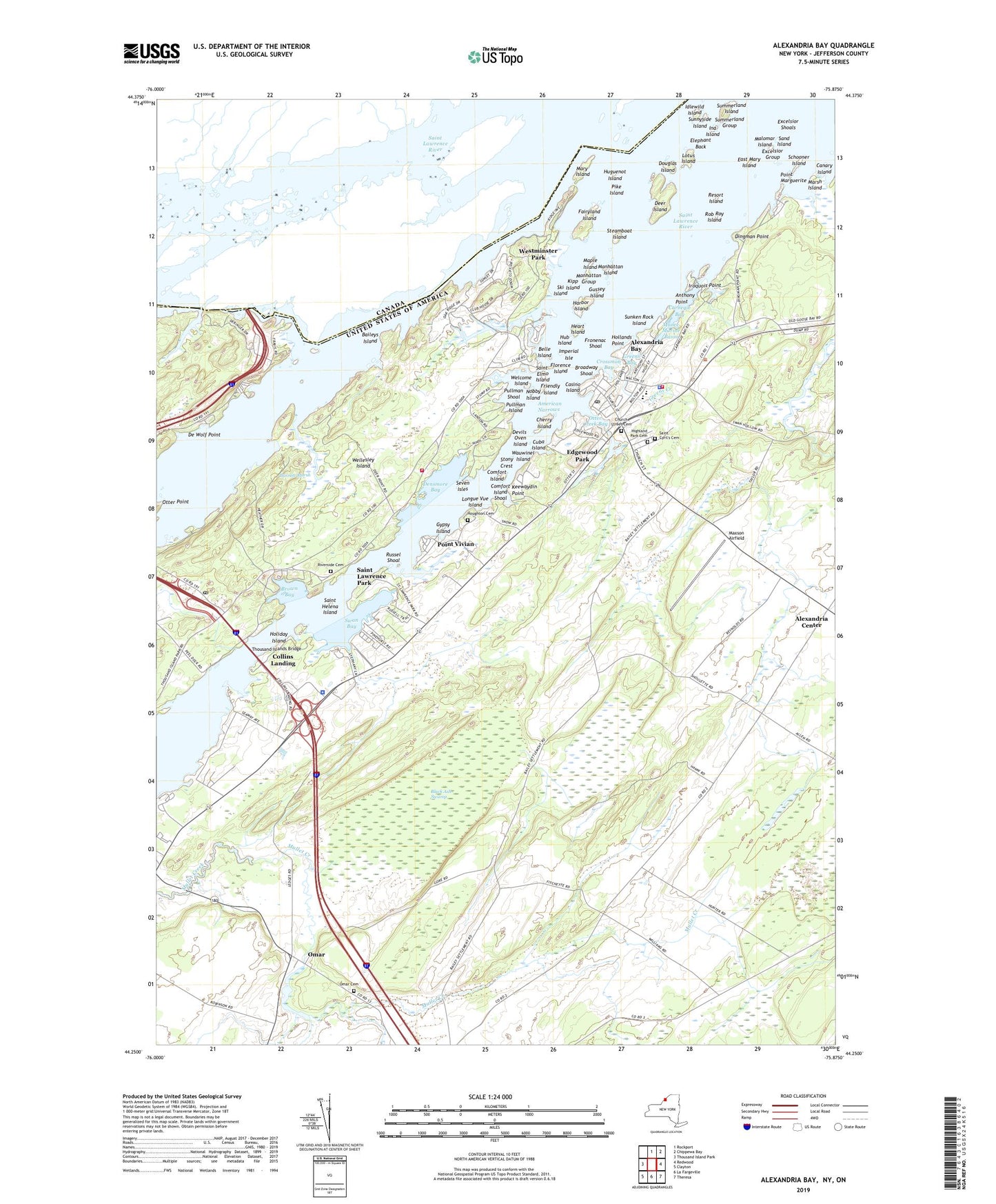 Alexandria Bay New York US Topo Map Image