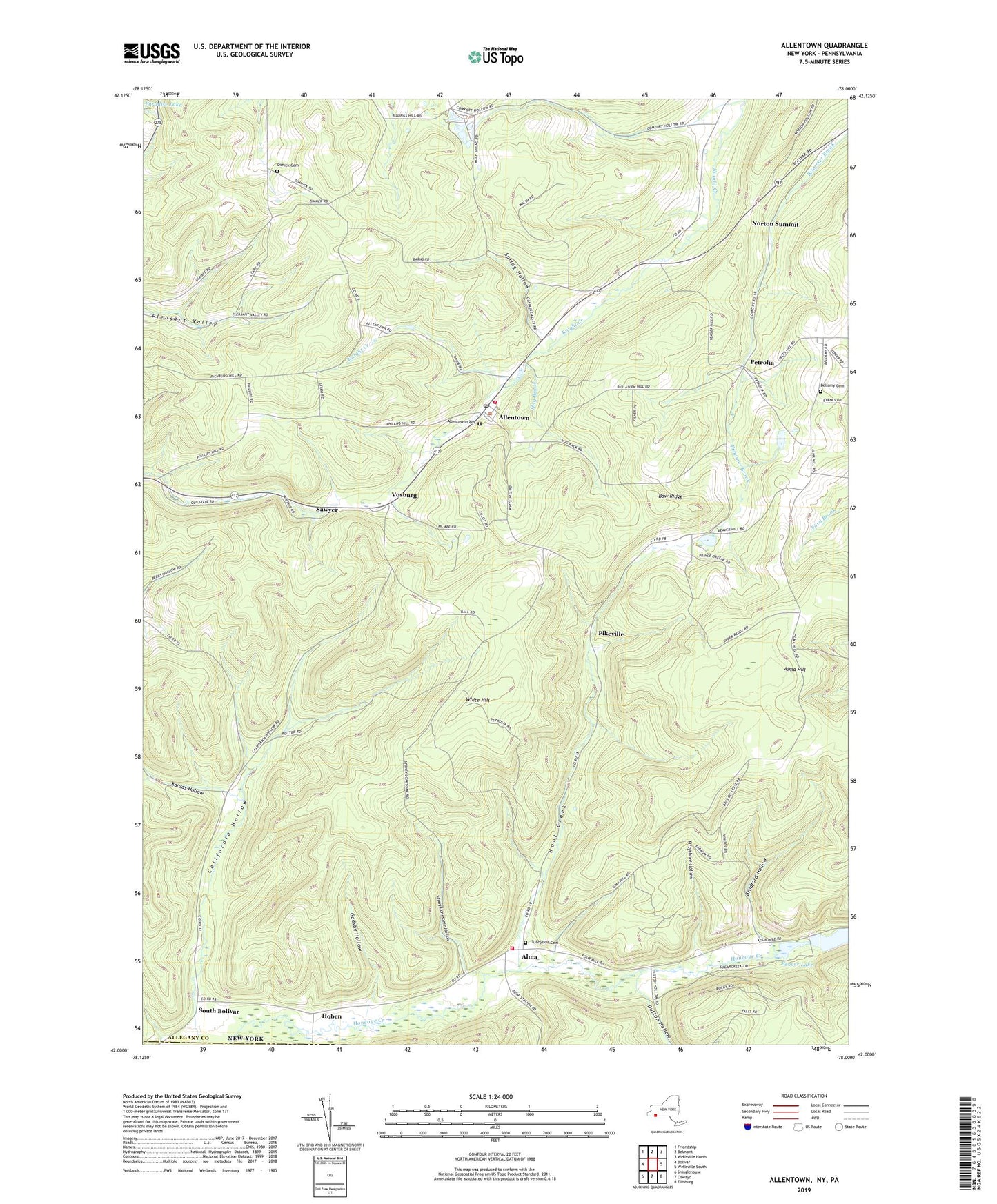 Allentown New York US Topo Map Image