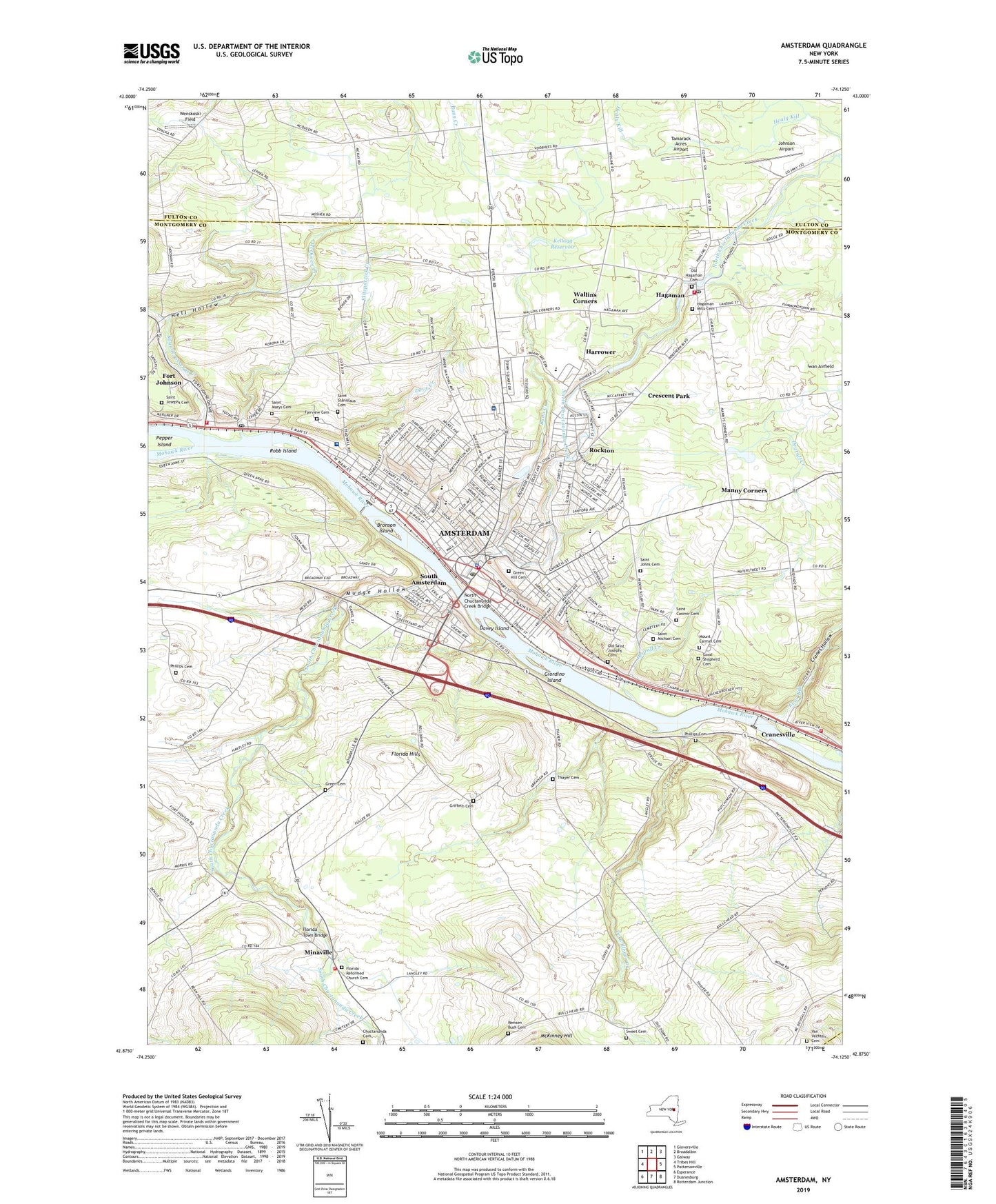 Amsterdam New York US Topo Map Image
