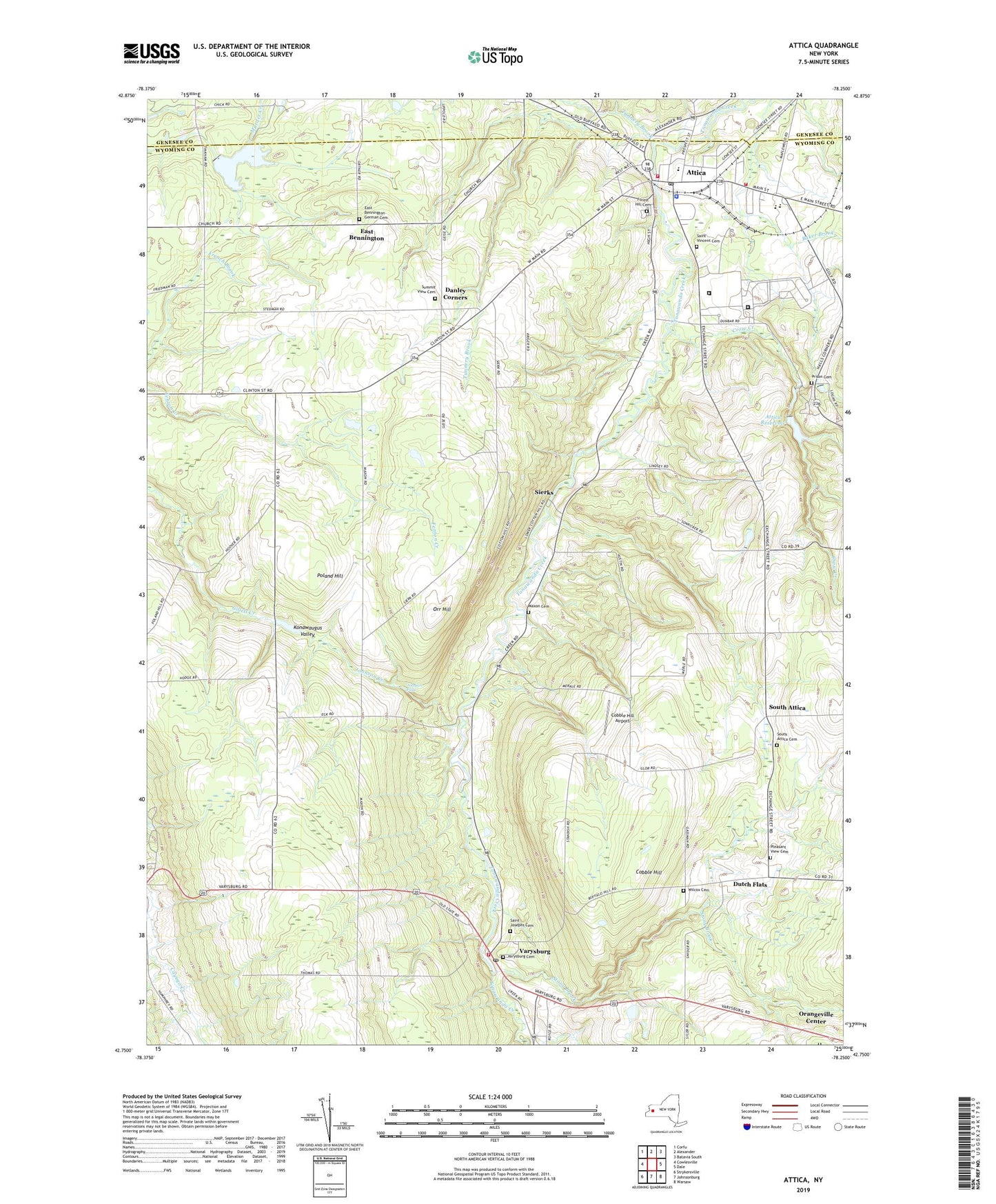 Attica New York US Topo Map Image