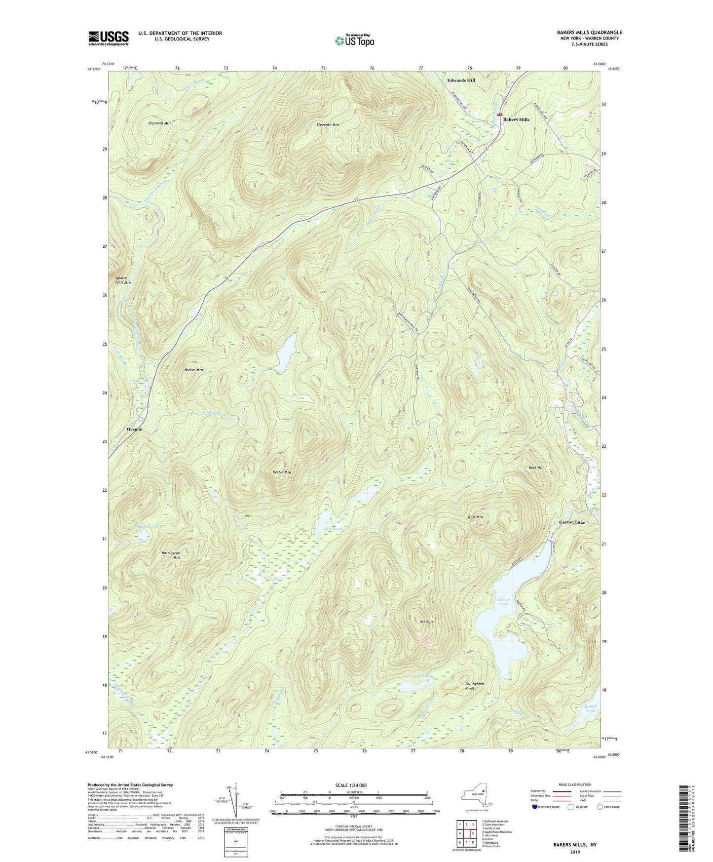 Bakers Mills New York US Topo Map Image