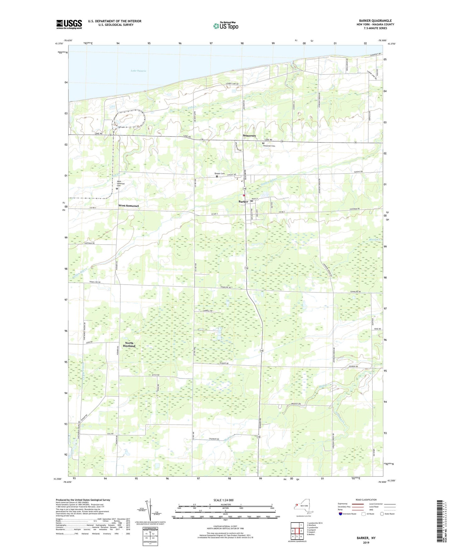 Barker New York US Topo Map Image