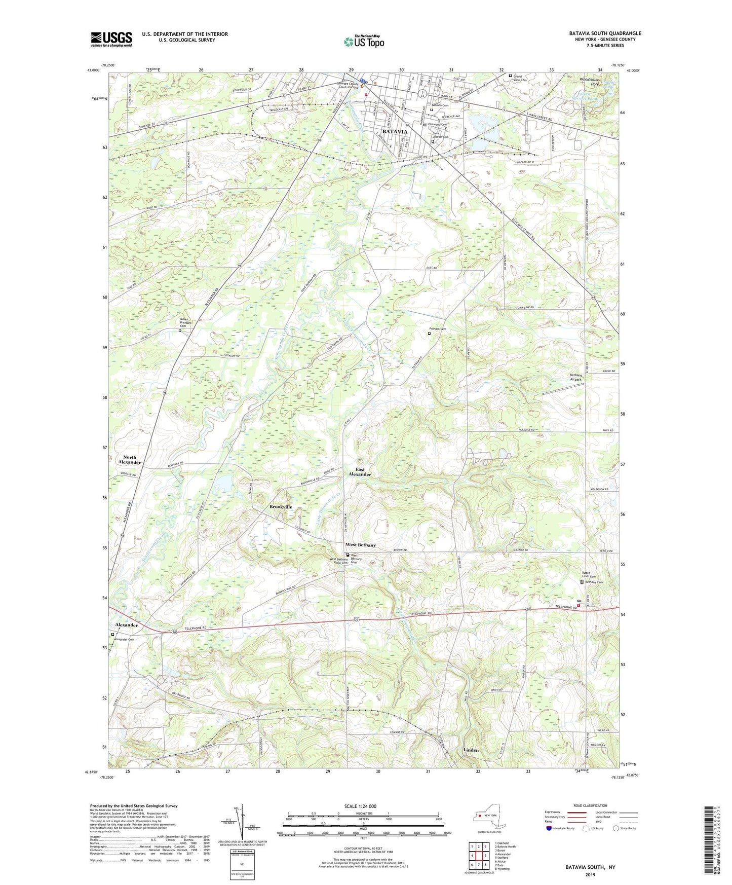 Batavia South New York US Topo Map Image
