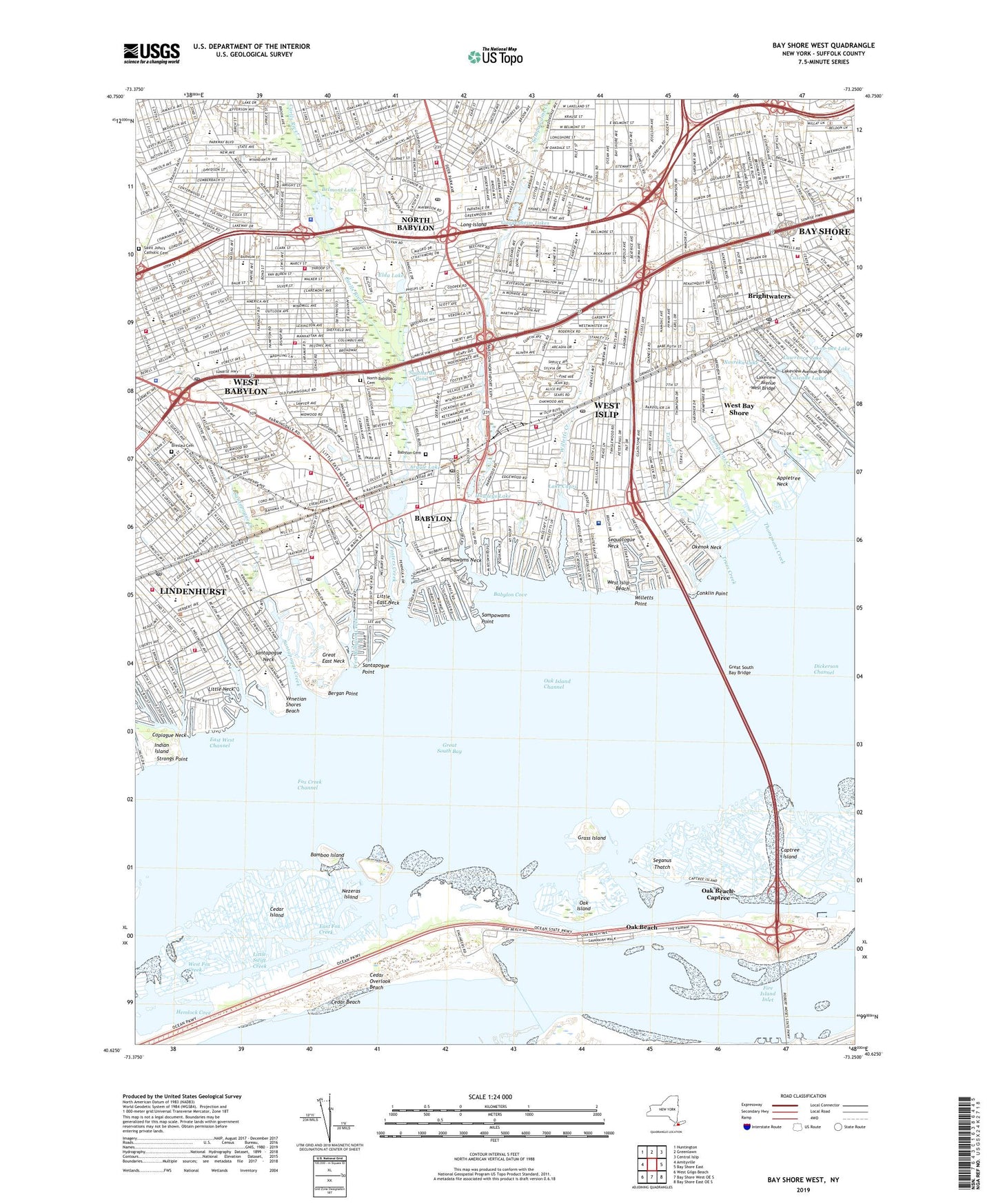 Bay Shore West New York US Topo Map Image