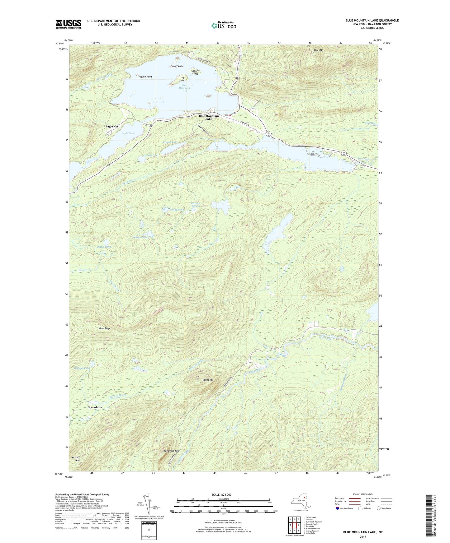 Blue Mountain Lake New York US Topo Map Image