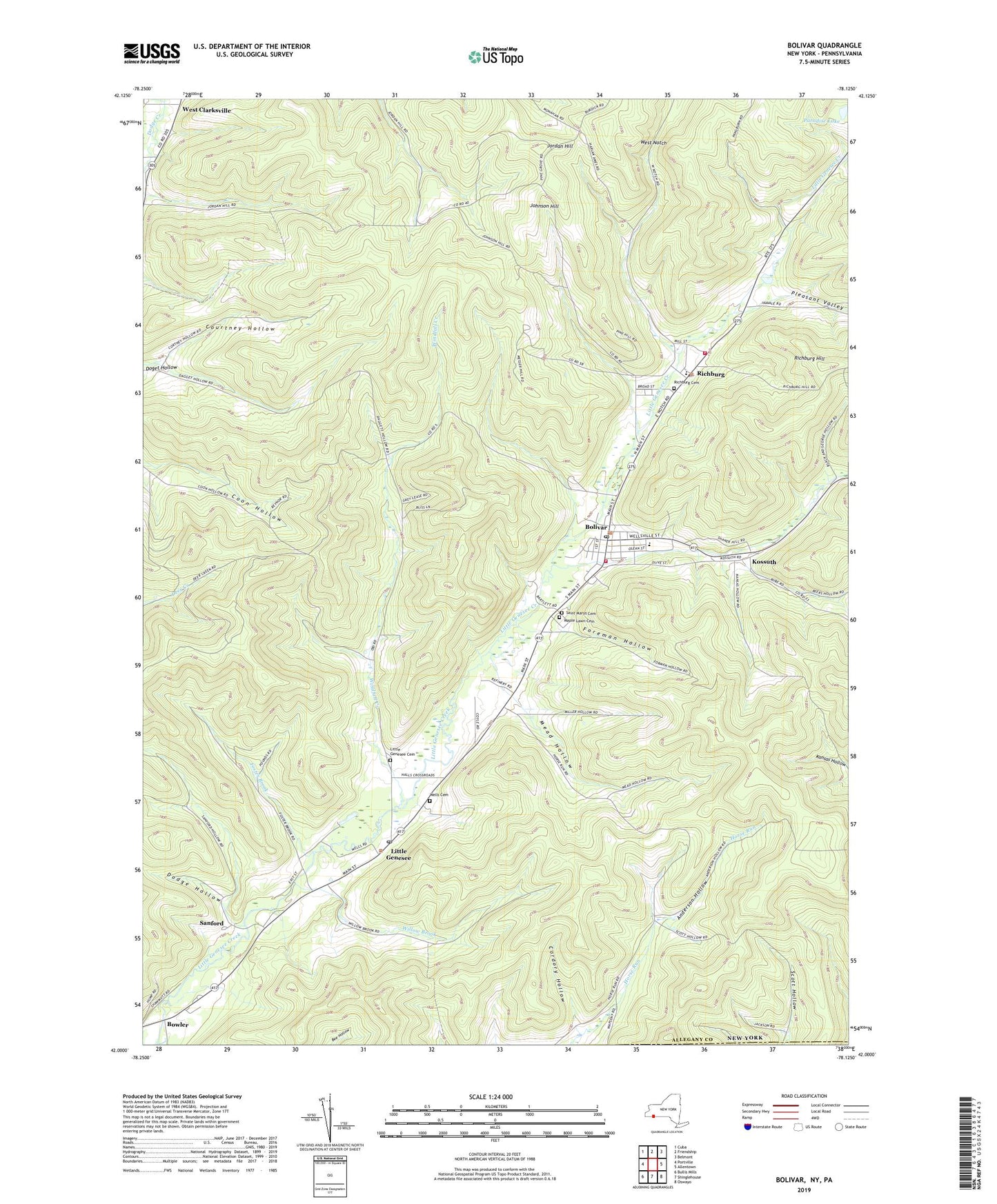 Bolivar New York US Topo Map Image