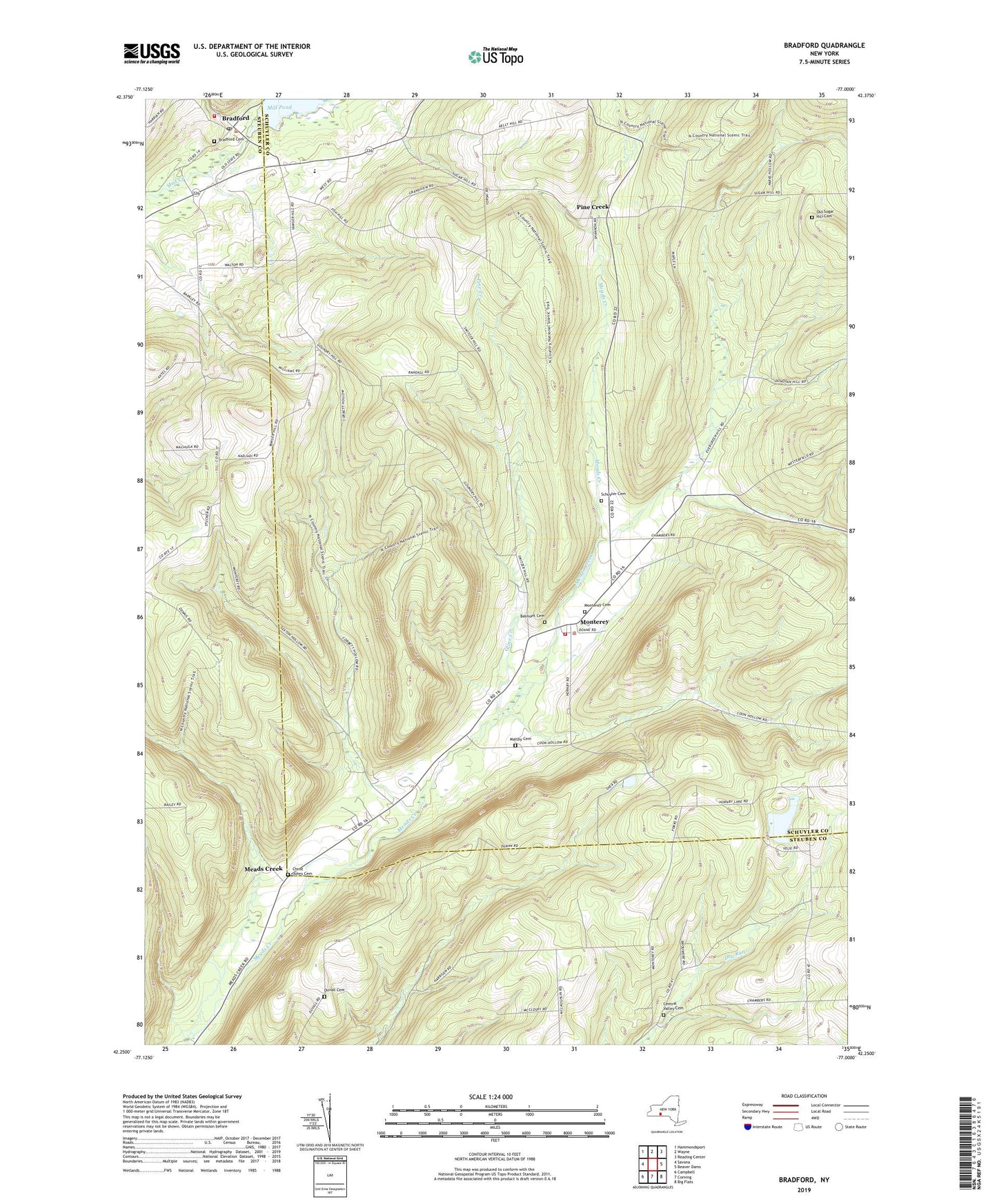 Bradford New York US Topo Map Image
